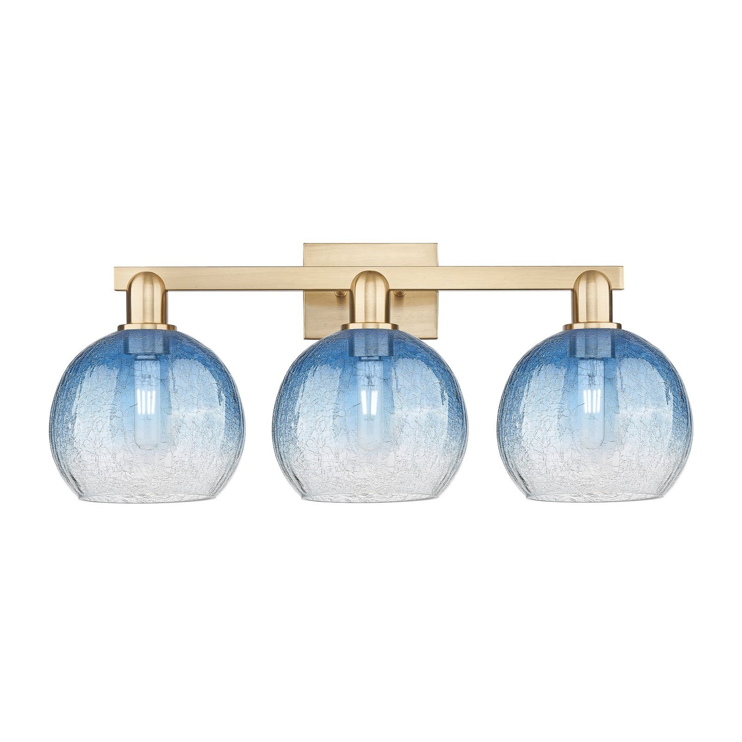 Innovations Brookhaven Globe 27in 3-Light Bath Vanity | Industrial Champagne Bronze Steel and Sapphire Blue Glass | Bathroom | Model 716-3W-CB-G483-8SB