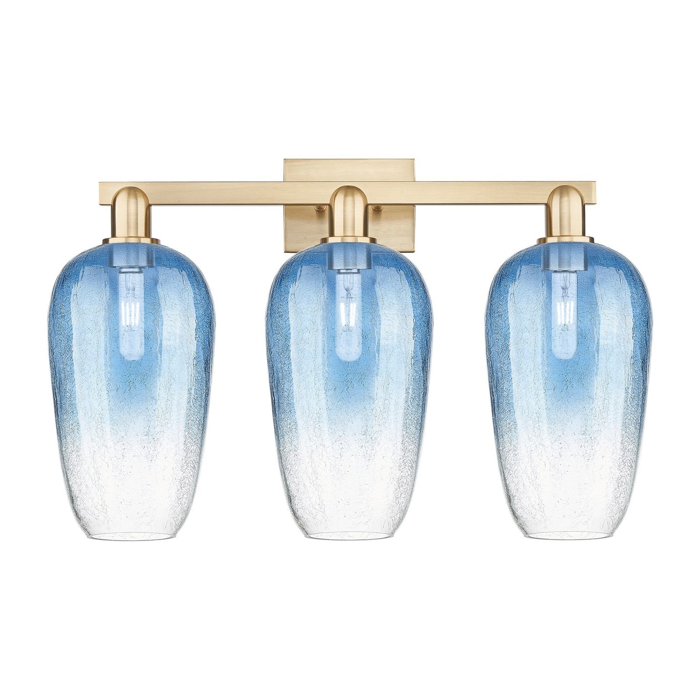 Innovations Brookhaven Flute 26in 3-Light Bath Vanity | Industrial Champagne Bronze Steel and Sapphire Blue Glass | Bathroom | Model 716-3W-CB-G484-7SB