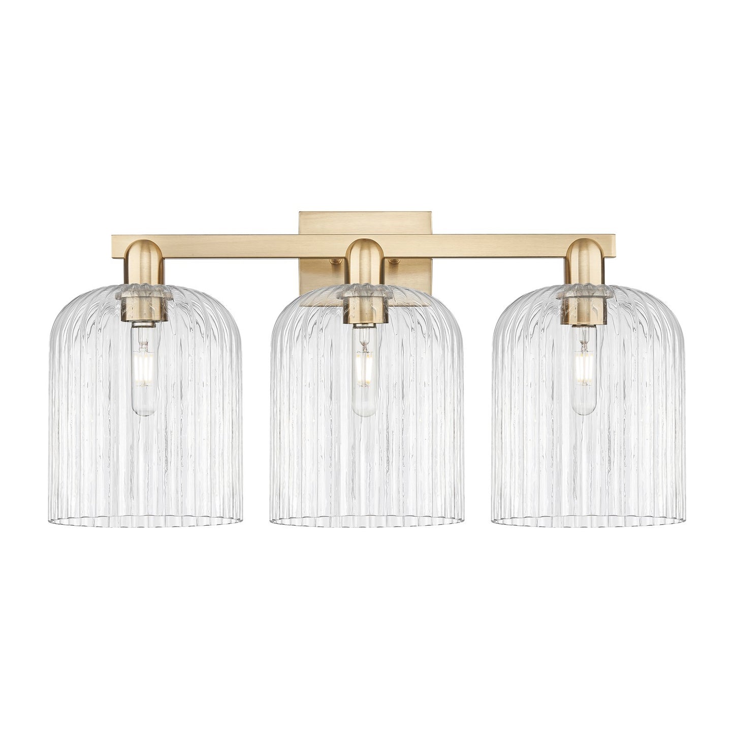 Innovations Bridal Veil 27in 3-Light Bath Vanity Light | Industrial Champagne Bronze Steel and Clear Ribbed Glass | Bathroom | Model 716-3W-CB-G559-8CL