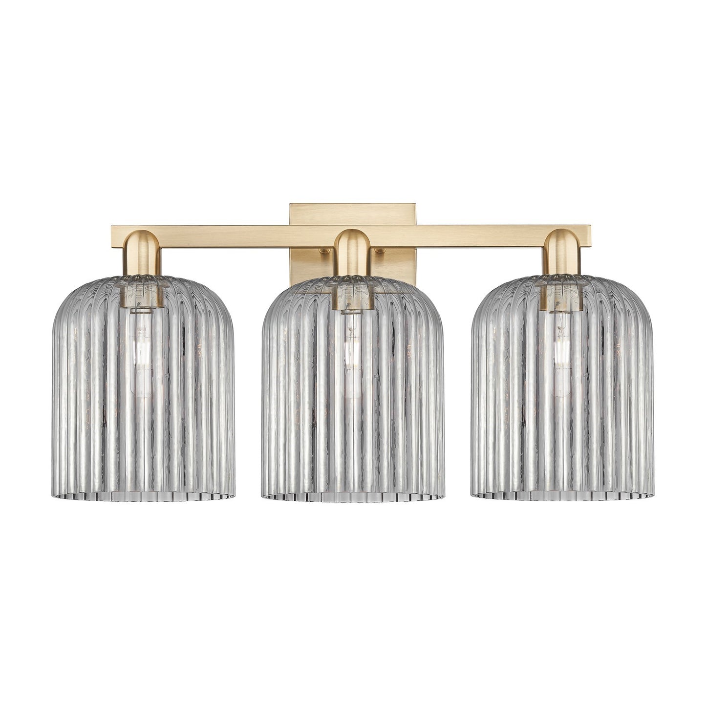 Innovations Bridal Veil 27in 3-Light Bath Vanity Light | Industrial Champagne Bronze Steel and Light Smoke Ribbed Glass | Model 716-3W-CB-G559-8SM