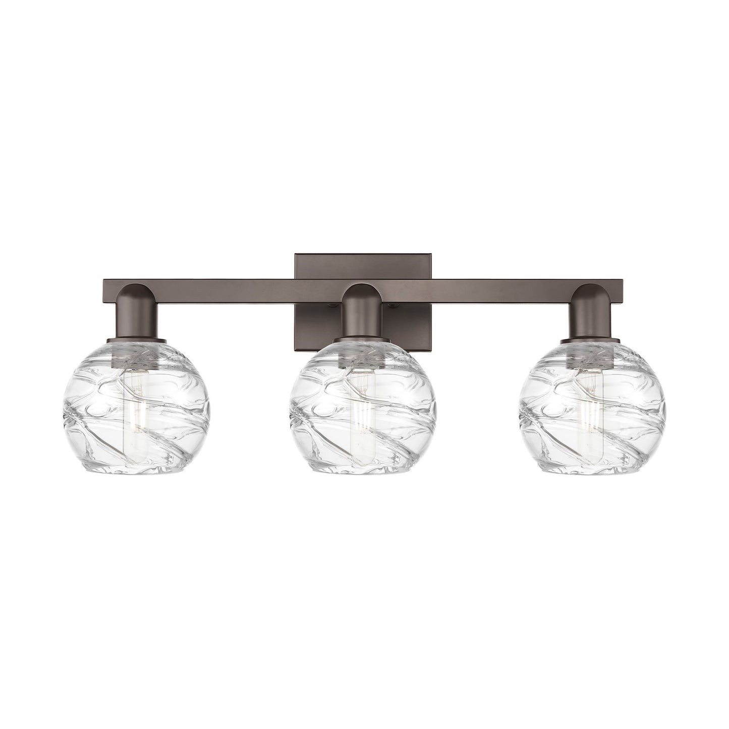 Innovations Athens Deco Swirl 26in 3-Light Bath Vanity | Industrial Oil Rubbed Bronze Steel and Clear Deco Swirl Glass | Model 716-3W-OB-G1213-6CL