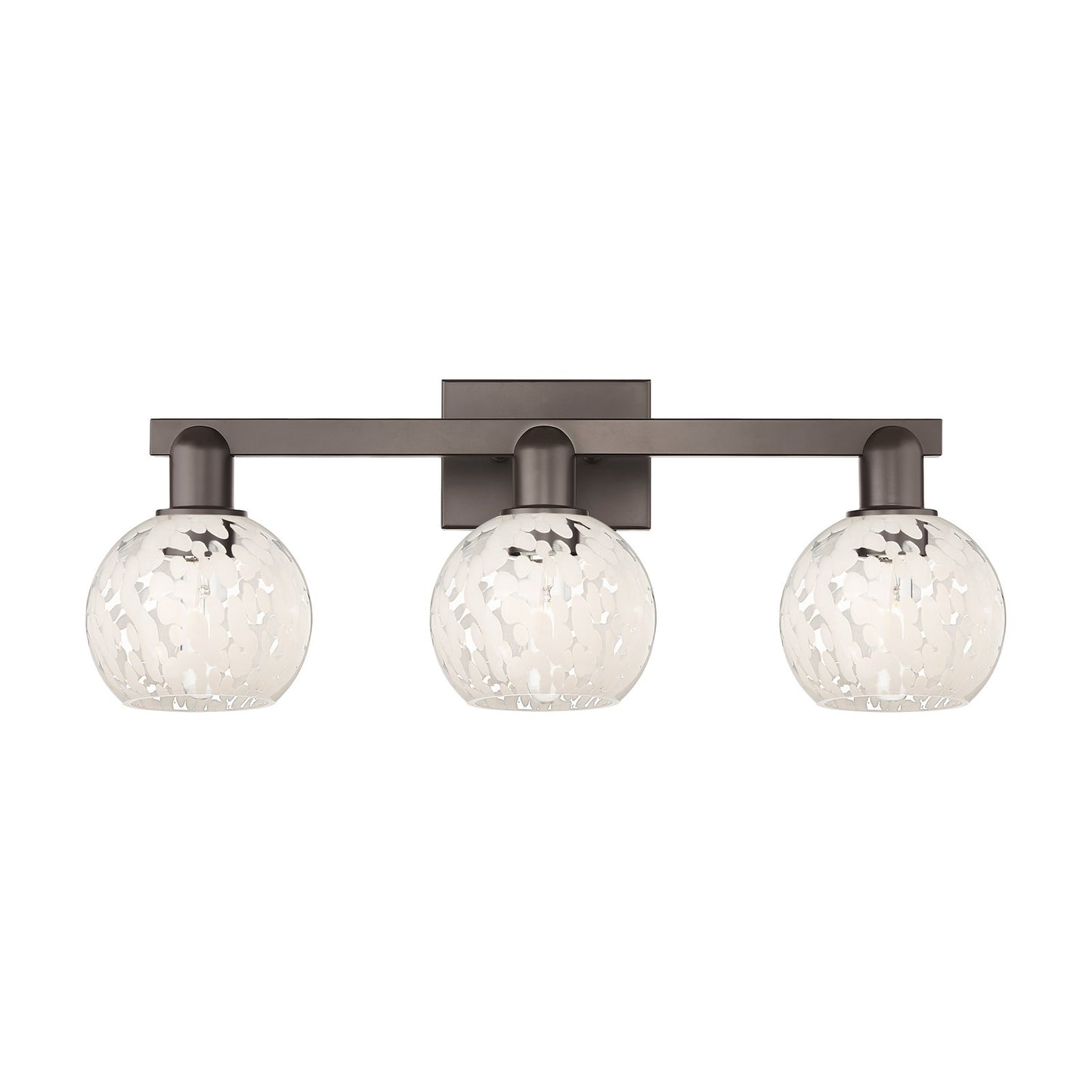Innovations White Mouchette 25in 3-Light Bath Vanity | Industrial Oil Rubbed Bronze and White Mouchette Glass | Bathroom | Model 716-3W-OB-G1216-6WM