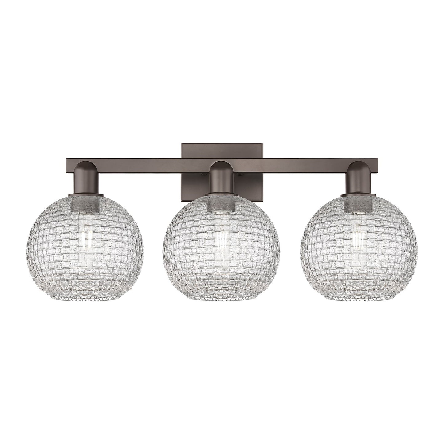 Innovations Athens 27in 3-Light Bath Vanity Light | Industrial Oil Rubbed Bronze and Clear Basket Weave Glass | Bathroom | Model 716-3W-OB-G122C-8CL