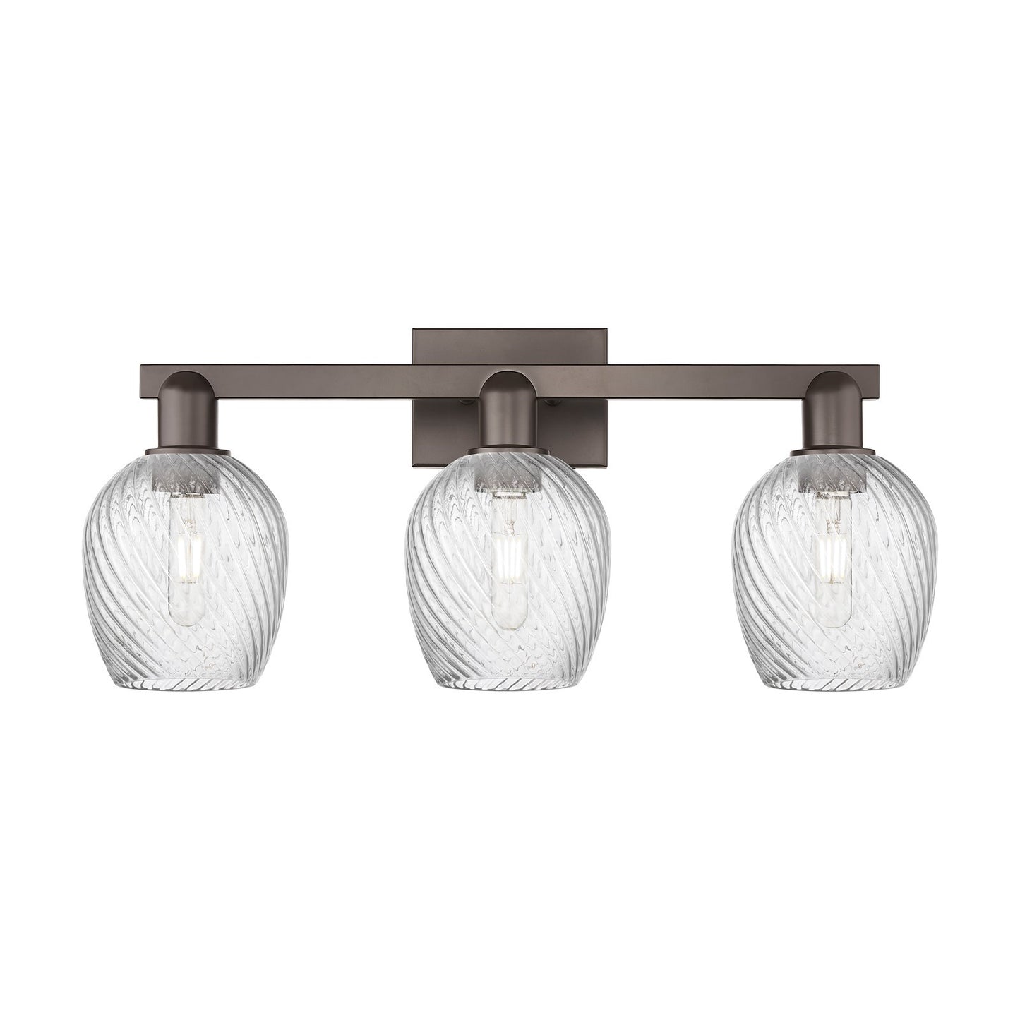 Innovations Salina 25in 3-Light Bath Vanity Light | Industrial Oil Rubbed Bronze Steel and Clear Spiral Fluted Glass | Bathroom | Model 716-3W-OB-G292