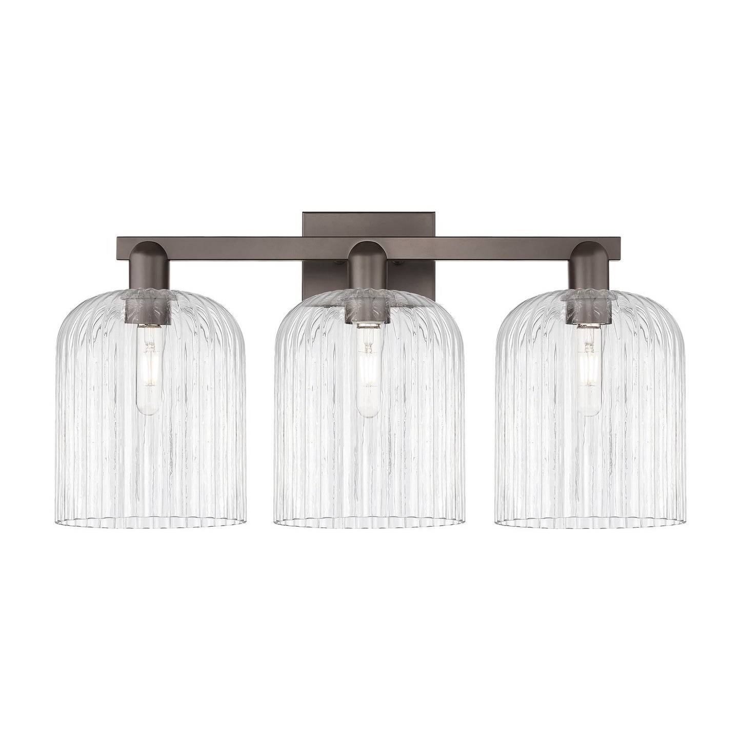 Innovations Bridal Veil 27in 3-Light Bath Vanity Light | Industrial Oil Rubbed Bronze Steel and Clear Ribbed Glass | Bathroom | Model 716-3W-OB-G559-8CL