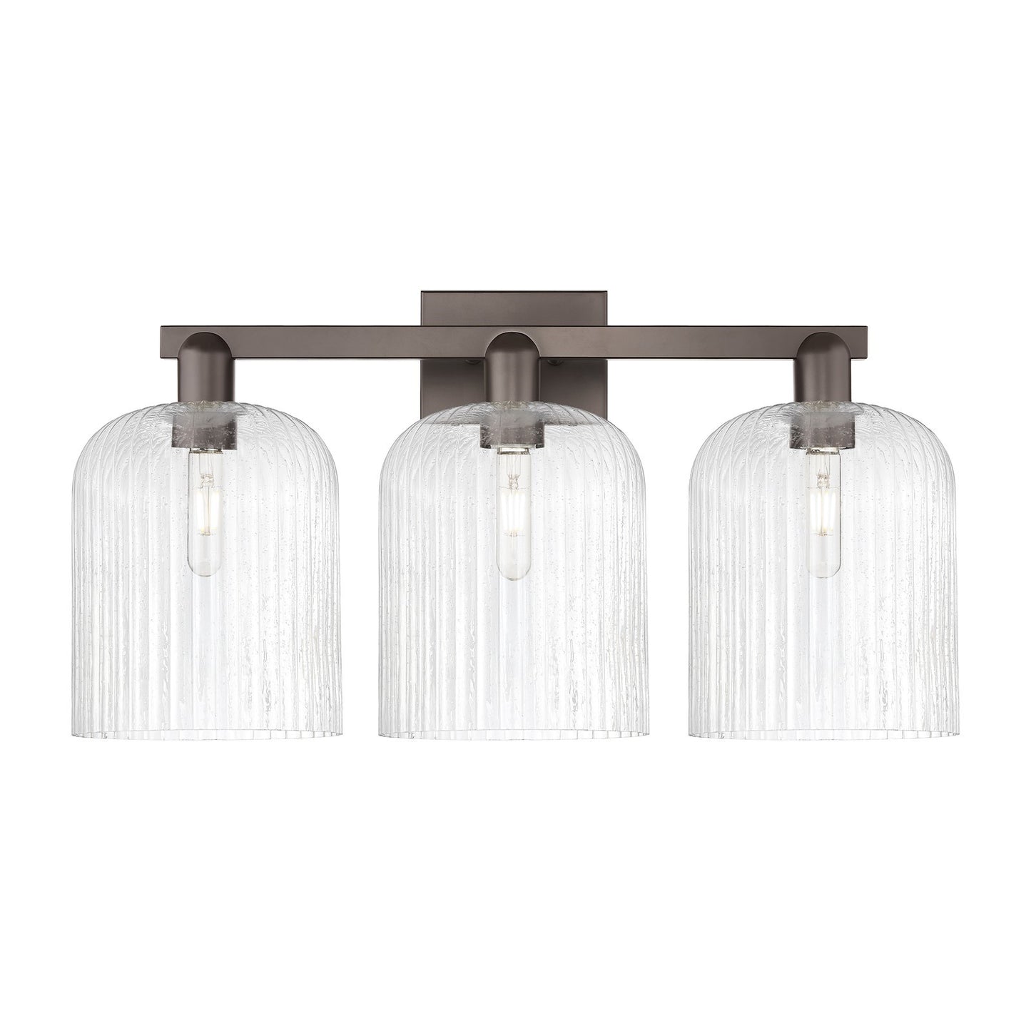 Innovations Bridal Veil 27in 3-Light Bath Vanity Light | Industrial Oil Rubbed Bronze Steel and Seedy Ribbed Glass | Bathroom | Model 716-3W-OB-G559-8SDY
