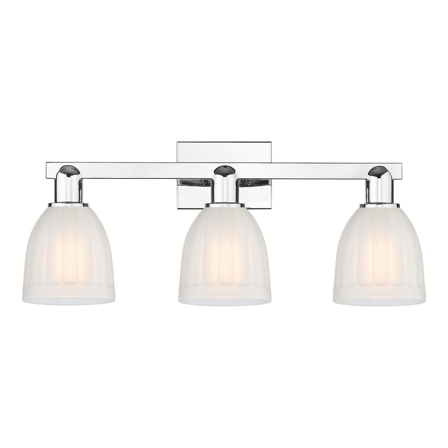 Innovations Brookfield 25in 3-Light Bath Vanity | Polished Chrome Steel and Cast Brass with White Frosted Ribbed Glass Shades | Model 716-3W-PC-G441