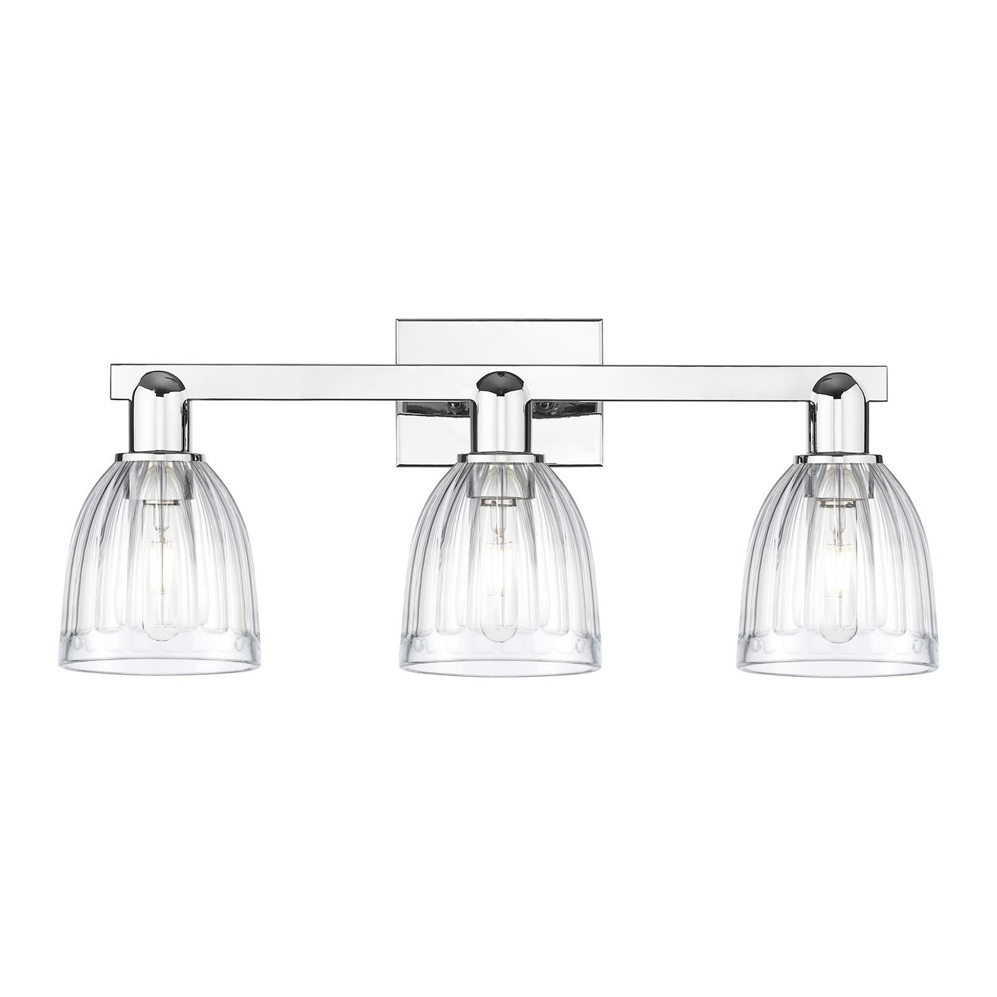 Innovations Brookfield 25in 3-Light Bath Vanity | Industrial Polished Chrome Steel and Clear Ribbed Glass | Bathroom & Hallway | Model 716-3W-PC-G442