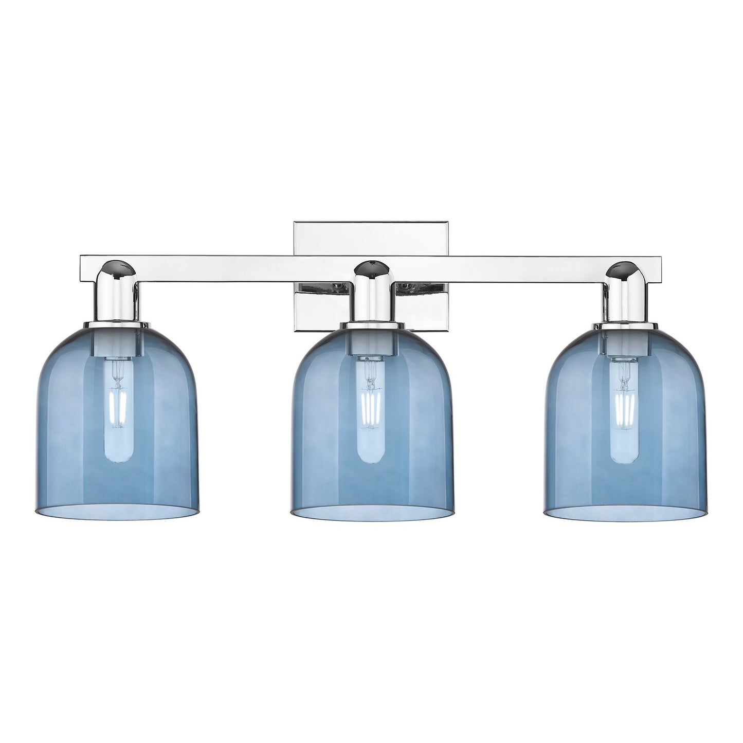 Innovations Bella 24.5in 3-Light Bath Vanity | Industrial Polished Chrome and Blue Glass | Bathroom Vanity Light | 24.5 x 11.25 | Model 716-3W-PC-G558-6BL