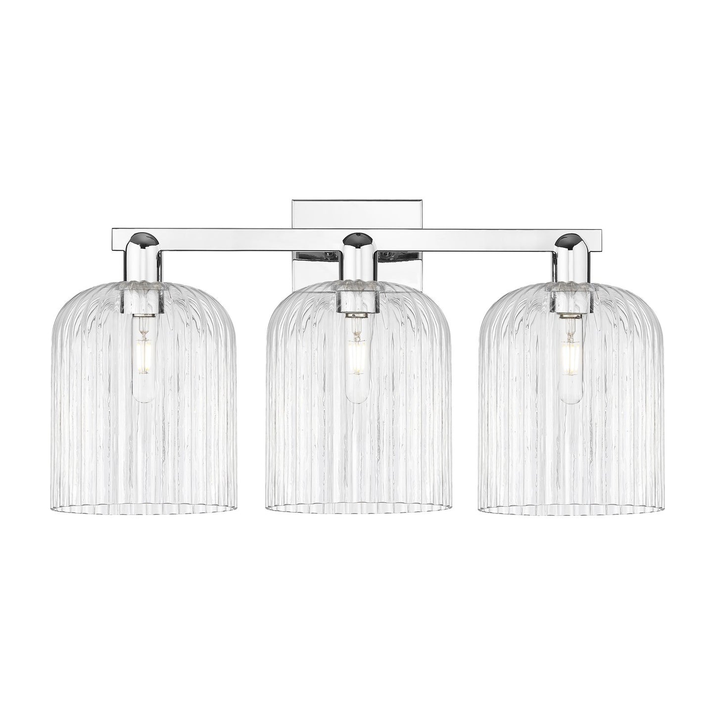 Innovations Bridal Veil 27in 3-Light Bath Vanity | Industrial Polished Chrome and Clear Ribbed Glass | Bathroom & Powder Room | Model 716-3W-PC-G559-8CL