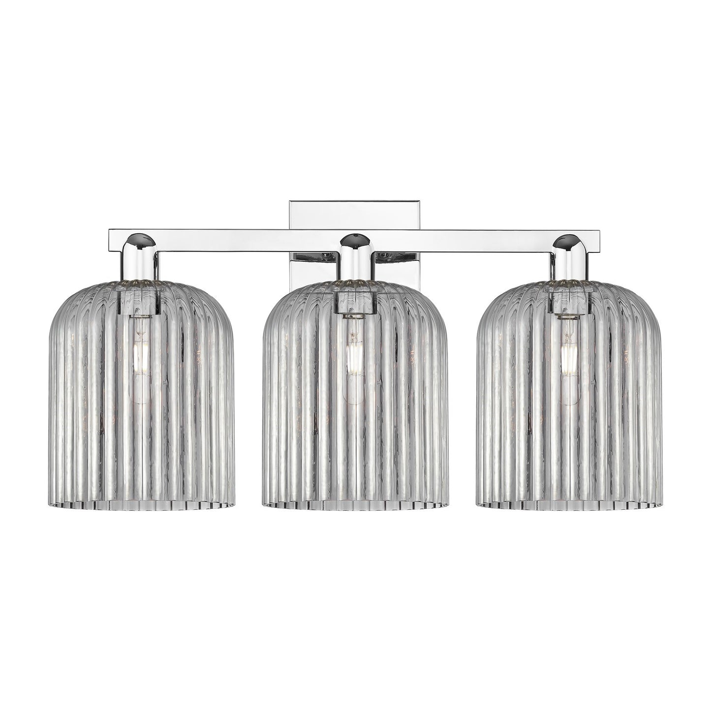 Innovations Bridal Veil 27in 3-Light Bath Vanity Light | Industrial Polished Chrome and Light Smoke Ribbed Glass | Bathroom | Model 716-3W-PC-G559-8SM