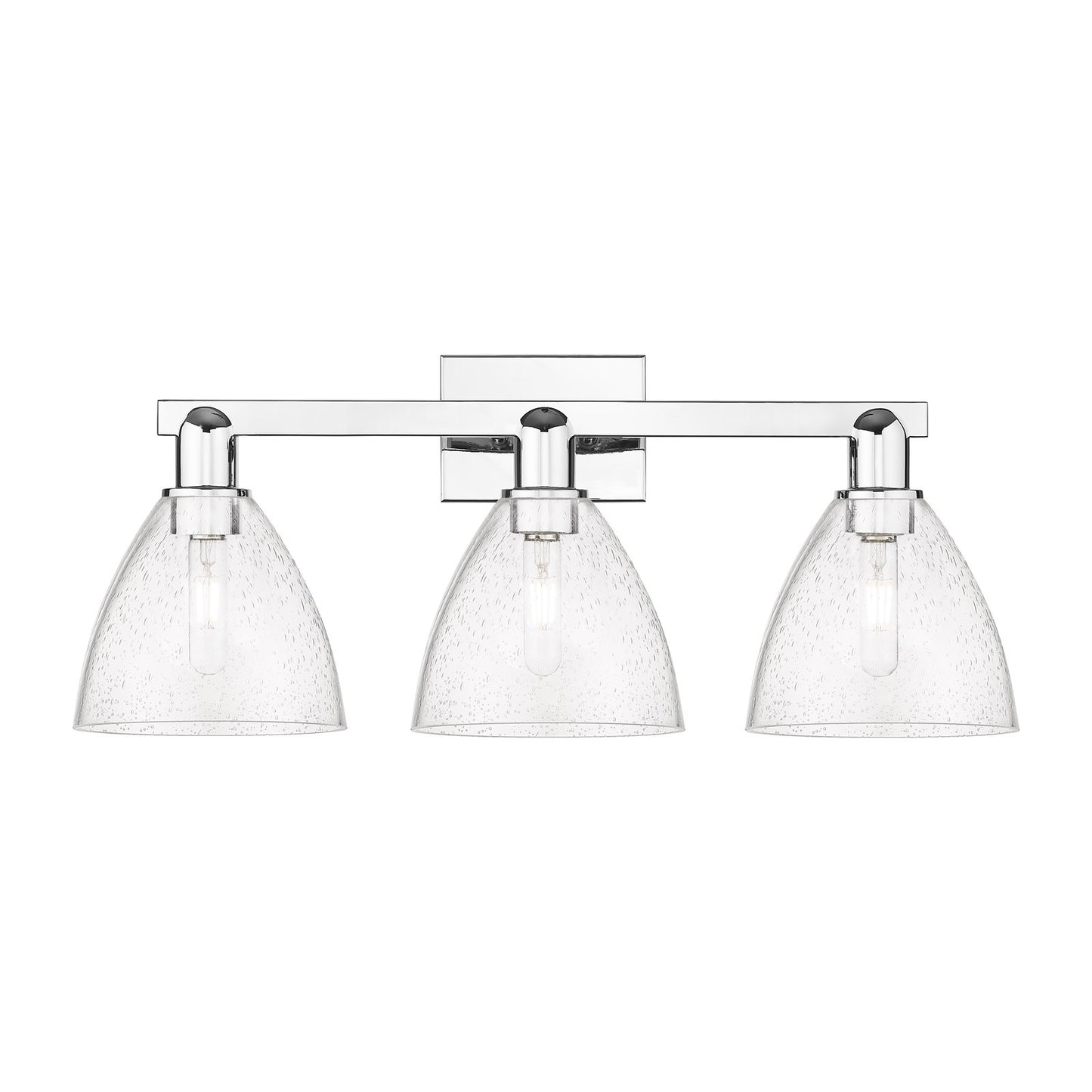 Innovations Bristol 27in 3-Light Bath Vanity | Industrial Modern Polished Chrome and Seedy Glass | Damp Rated Bathroom Vanity | Model 716-3W-PC-GBD-754