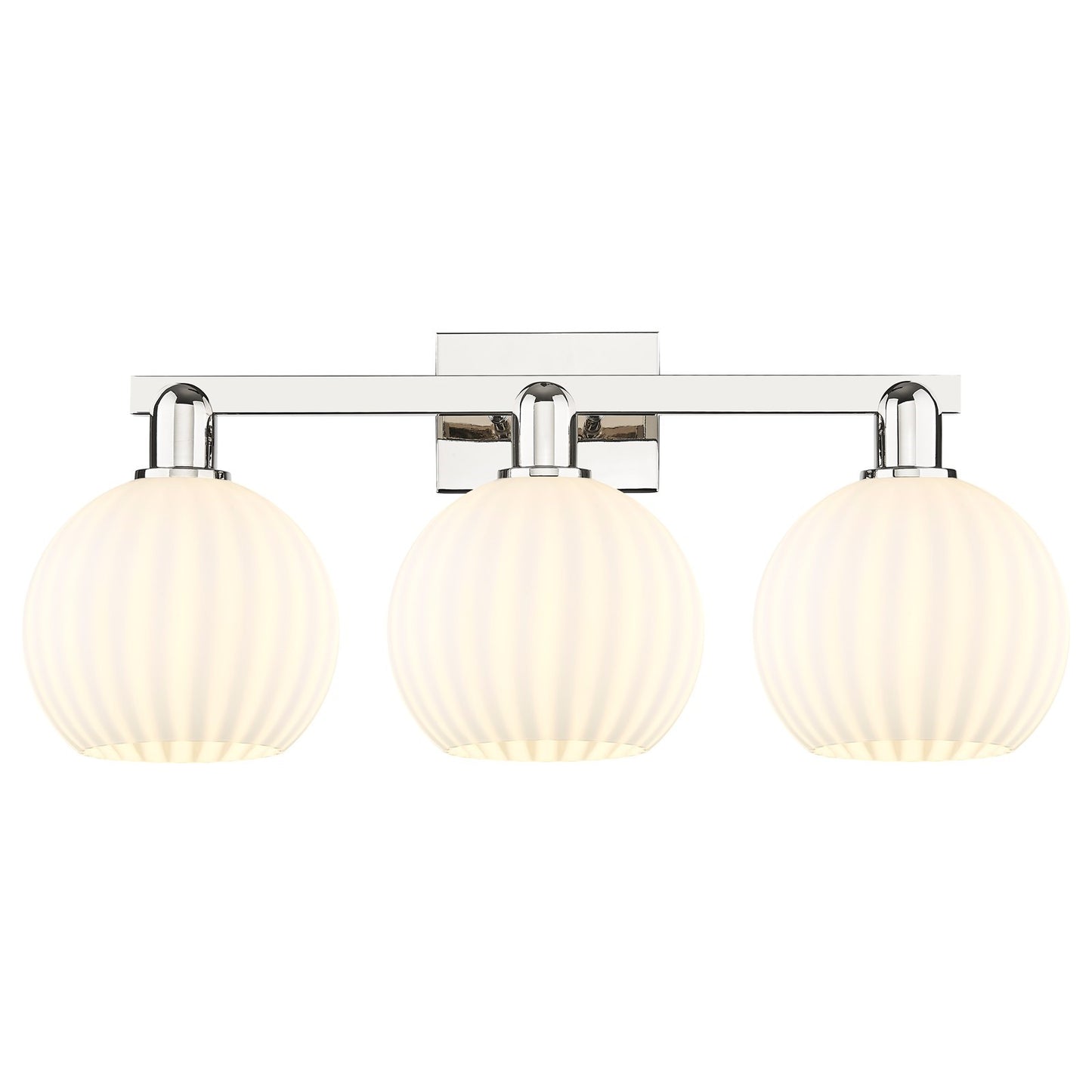 Innovations Lighting White Venetian 27in 3-Light Bath Vanity | Industrial Transitional Polished Nickel and White Venetian | Model 716-3W-PN-G1217-8WV
