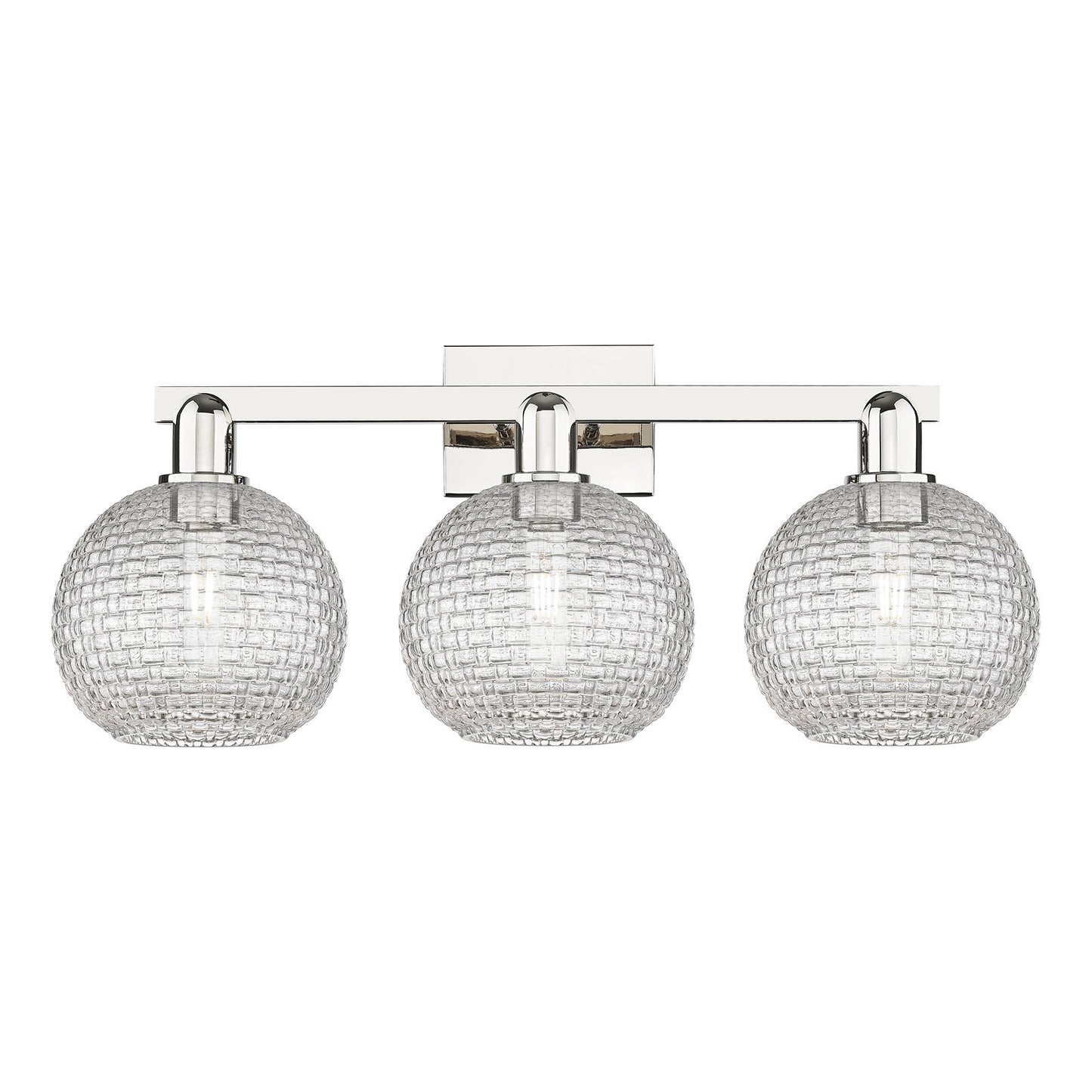 Innovations Athens 27in 3-Light Bath Vanity | Industrial Modern Polished Nickel and Clear Basket Weave Glass | Bathroom Vanity | Model 716-3W-PN-G122C-8CL