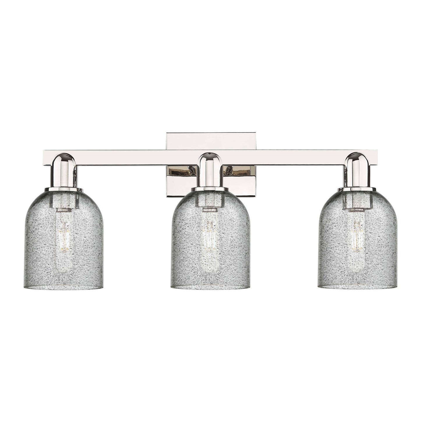 Innovations Caledonia 24in 3-Light Bath Vanity Light | Industrial Polished Nickel and Charcoal Glass | Bathroom Vanity | 24 x 10.75 | Model 716-3W-PN-G257