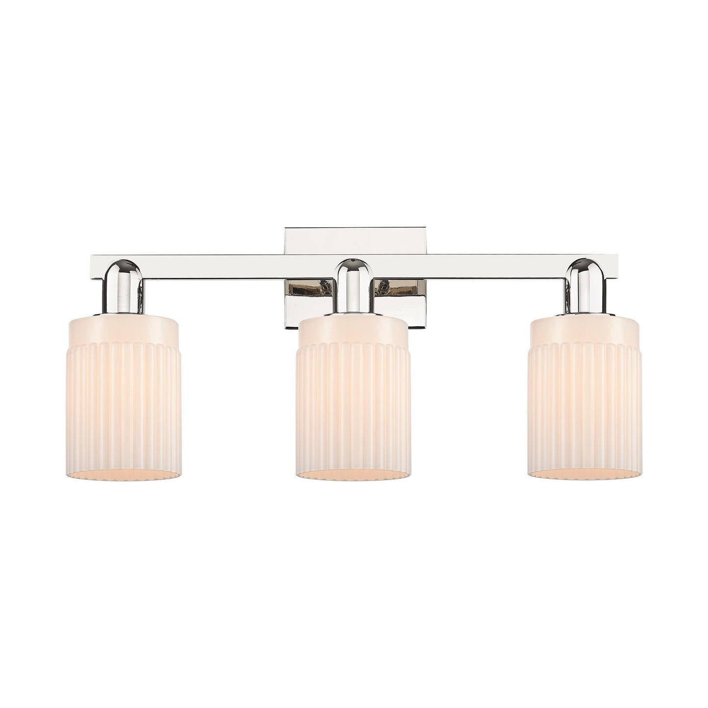 Innovations Hadley 24in 3-Light Bath Vanity Light | Industrial Polished Nickel and Matte White Ribbed Glass | Bathroom Vanity & | Model 716-3W-PN-G341