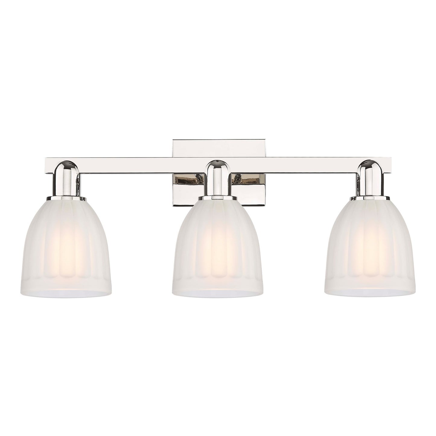 Innovations Brookfield 25in 3-Light Bath Vanity | Industrial Polished Nickel and White Ribbed Glass | Bathroom Vanity Light | 24.75 | Model 716-3W-PN-G441