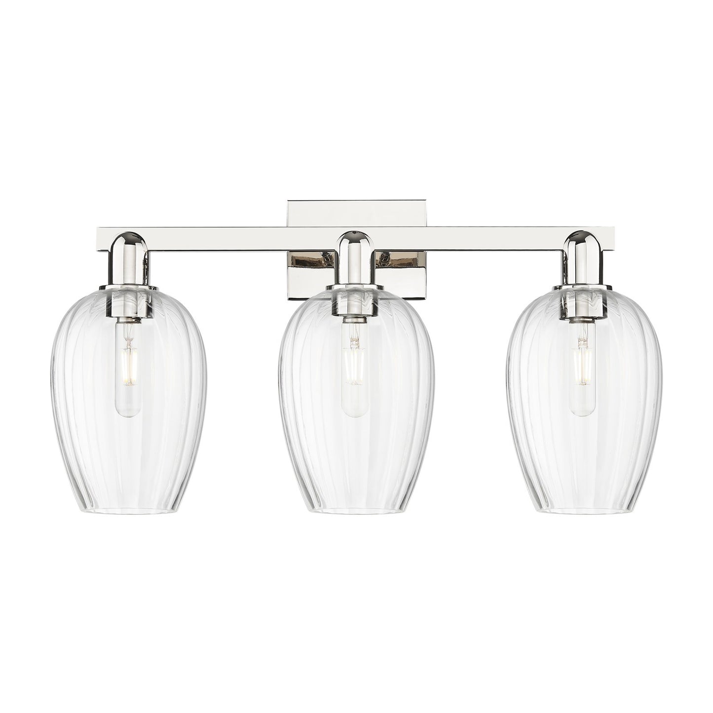 Innovations Preston Flute 26in 3-Light Bath Vanity | Industrial Polished Nickel and Clear Glass | Bathroom Vanity & Powder Room | Model 716-3W-PN-G457-6CL