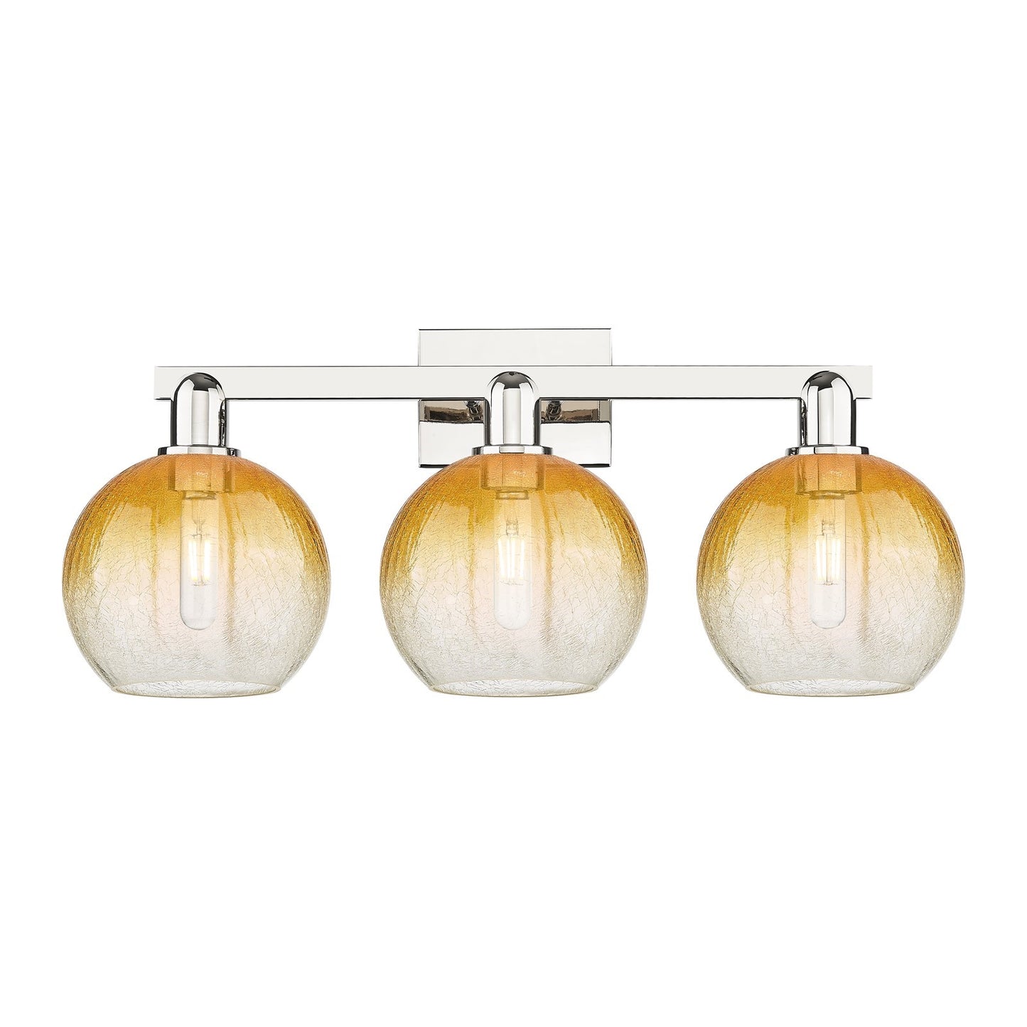 Innovations Brookhaven Globe 27in 3-Light Bath Vanity | Industrial Polished Nickel and Amber Glass | Bathroom Vanity & Powder | Model 716-3W-PN-G483-8AM