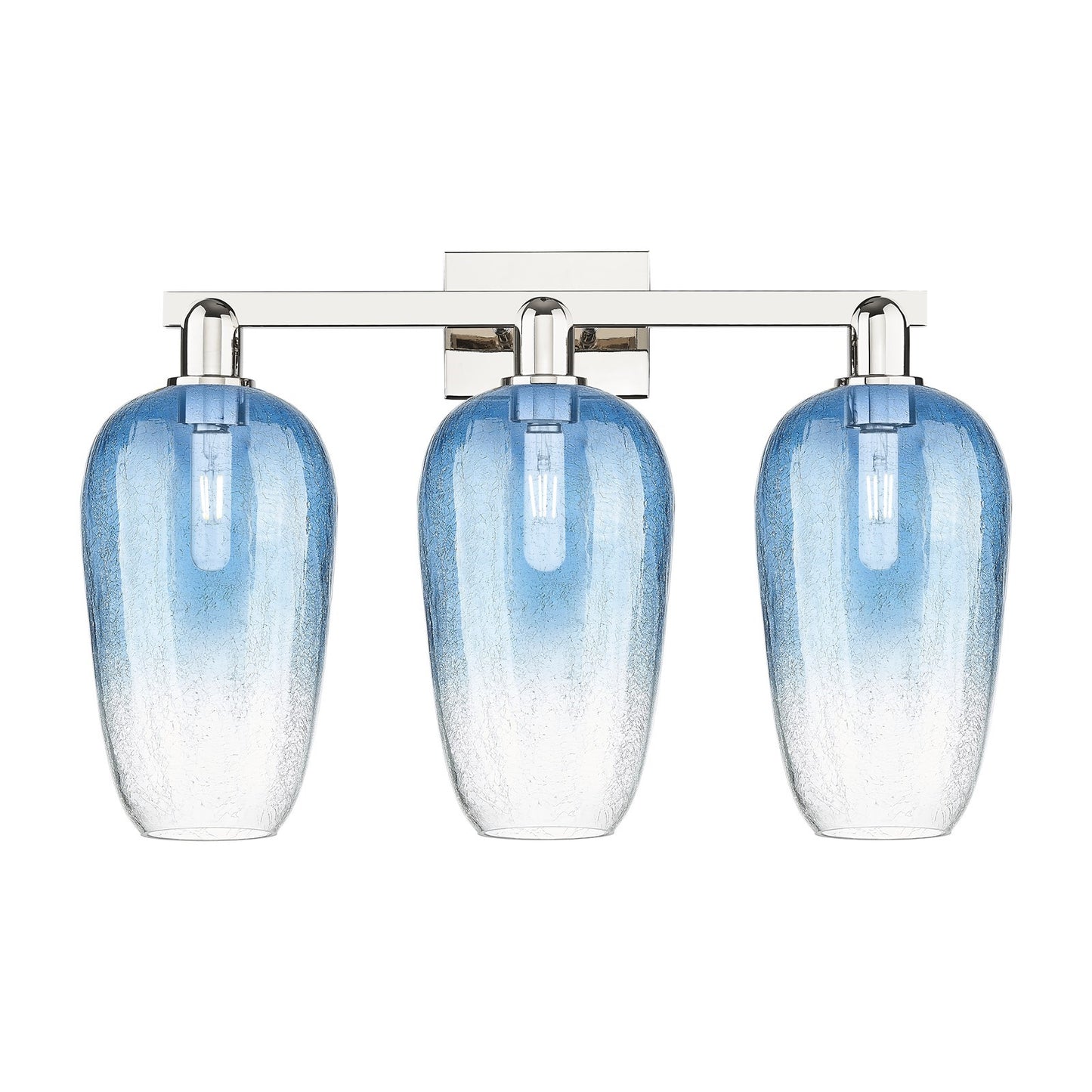 Innovations Brookhaven Flute 26in 3-Light Bath Vanity | Industrial Polished Nickel and Sapphire Blue Glass | Bathroom Vanity | Model 716-3W-PN-G484-7SB