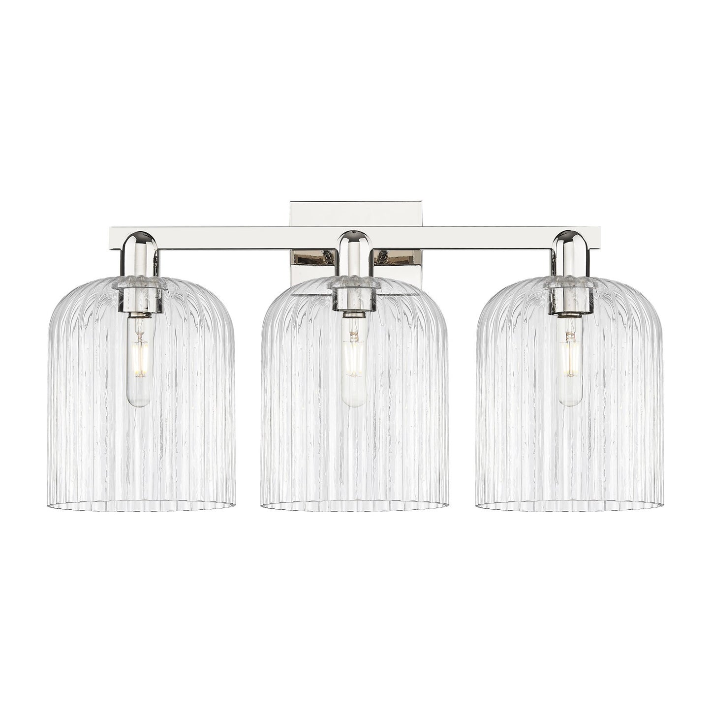 Innovations Bridal Veil 27in 3-Light Bath Vanity | Industrial Polished Nickel and Clear Ribbed Glass | Bathroom Vanity & Powder | Model 716-3W-PN-G559-8CL
