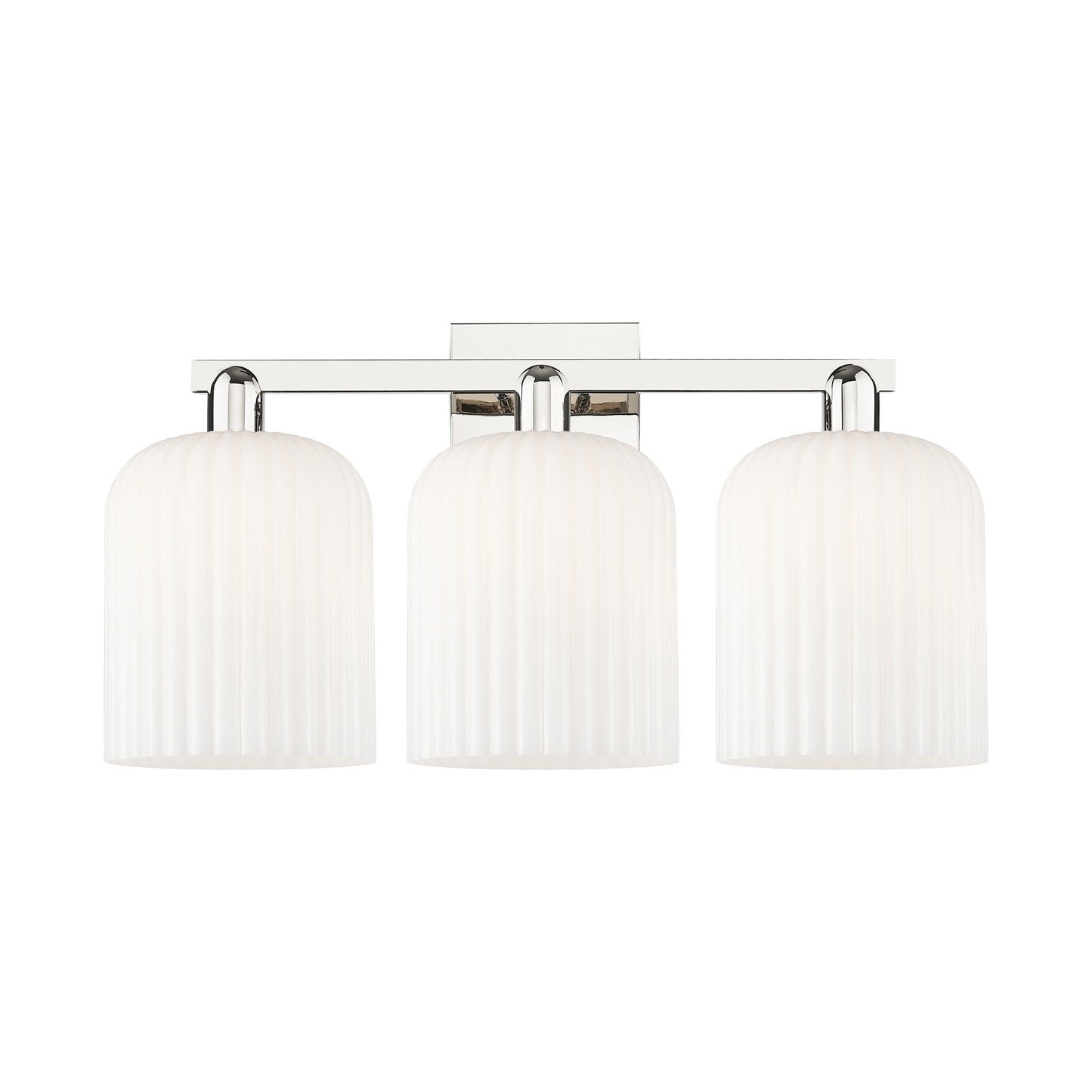 Innovations Bridal Veil 27in 3-Light Bath Vanity | Industrial Polished Nickel and Gloss White Ribbed Glass | Bathroom Vanity | Model 716-3W-PN-G559-8GWH