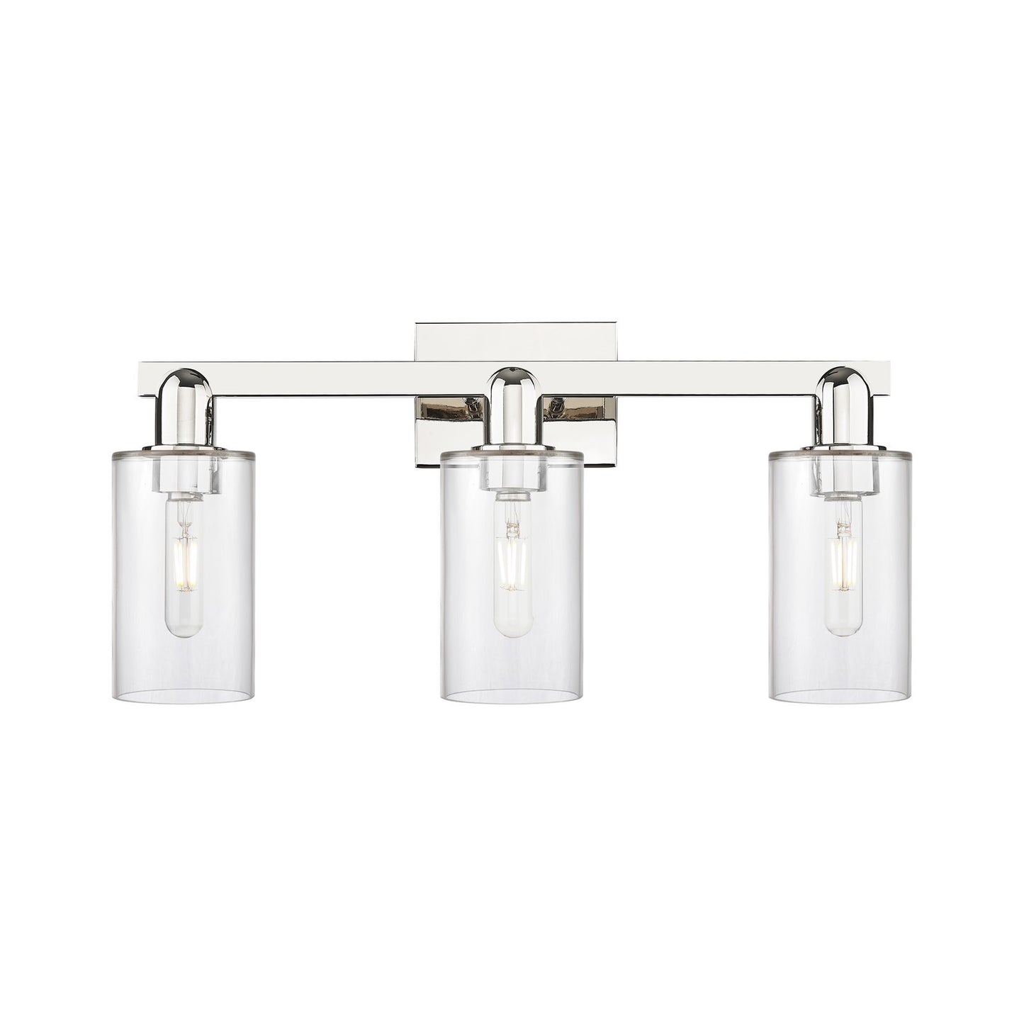 Innovations Clymer 23in 3-Light Bath Vanity Light | Polished Nickel Steel and Cast Brass with Clear Glass Shades | Bathroom Vanity | Model 716-3W-PN-G802