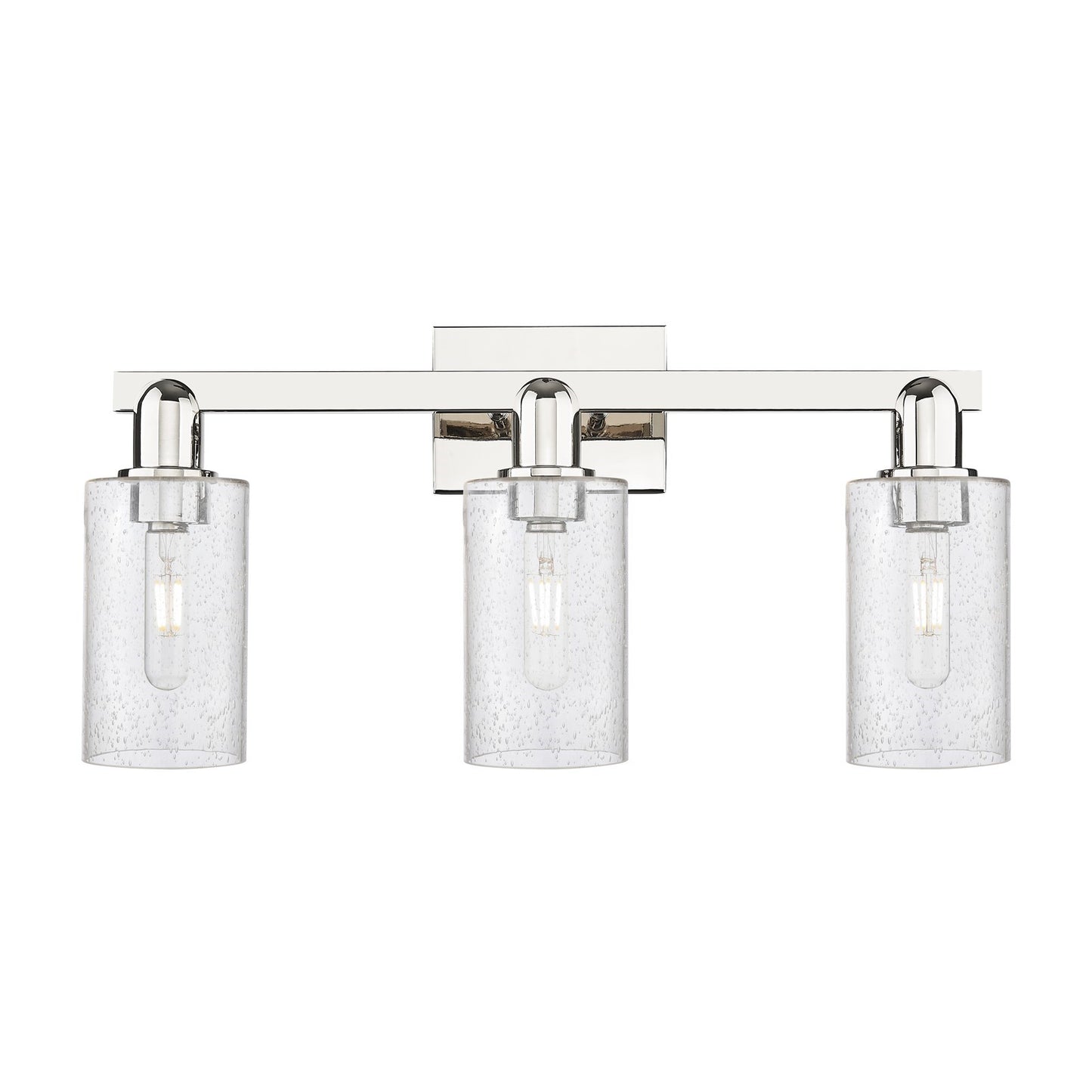 Innovations Clymer 23in 3-Light Bath Vanity Light | Industrial Modern Polished Nickel Steel and Seedy Glass | Bathroom Vanity | Model 716-3W-PN-G804