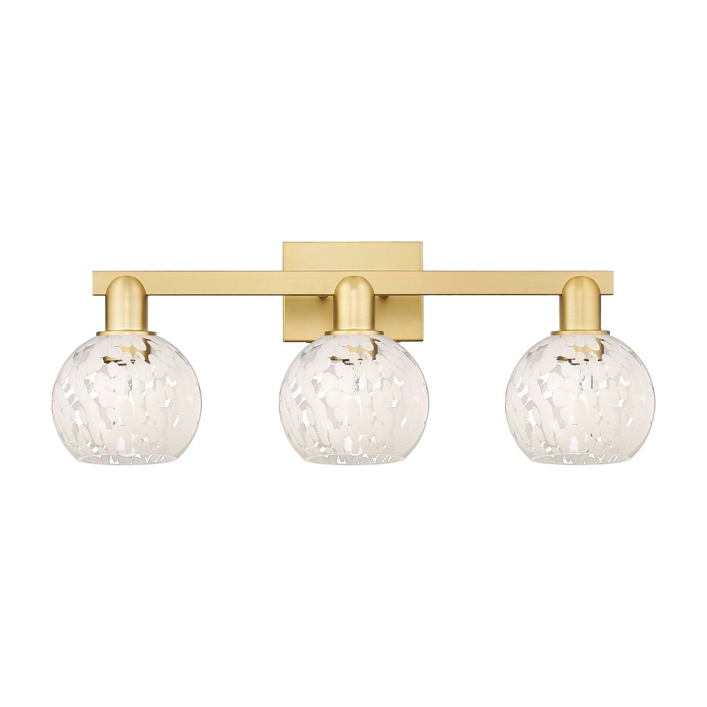 Innovations White Mouchette 25in 3-Light Bath Vanity | Satin Gold Steel and Cast Brass with White Glass Shades | Bathroom | Model 716-3W-SG-G1216-6WM