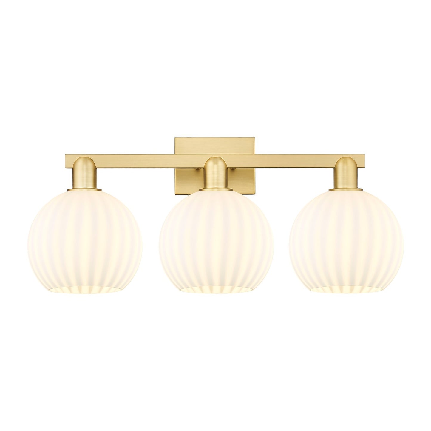 Innovations Arcadia 27in 3-Light Bath Vanity | Industrial Satin Gold Steel and White Venetian Glass | Bathroom Vanity Light | Model 716-3W-SG-G1217-8WV
