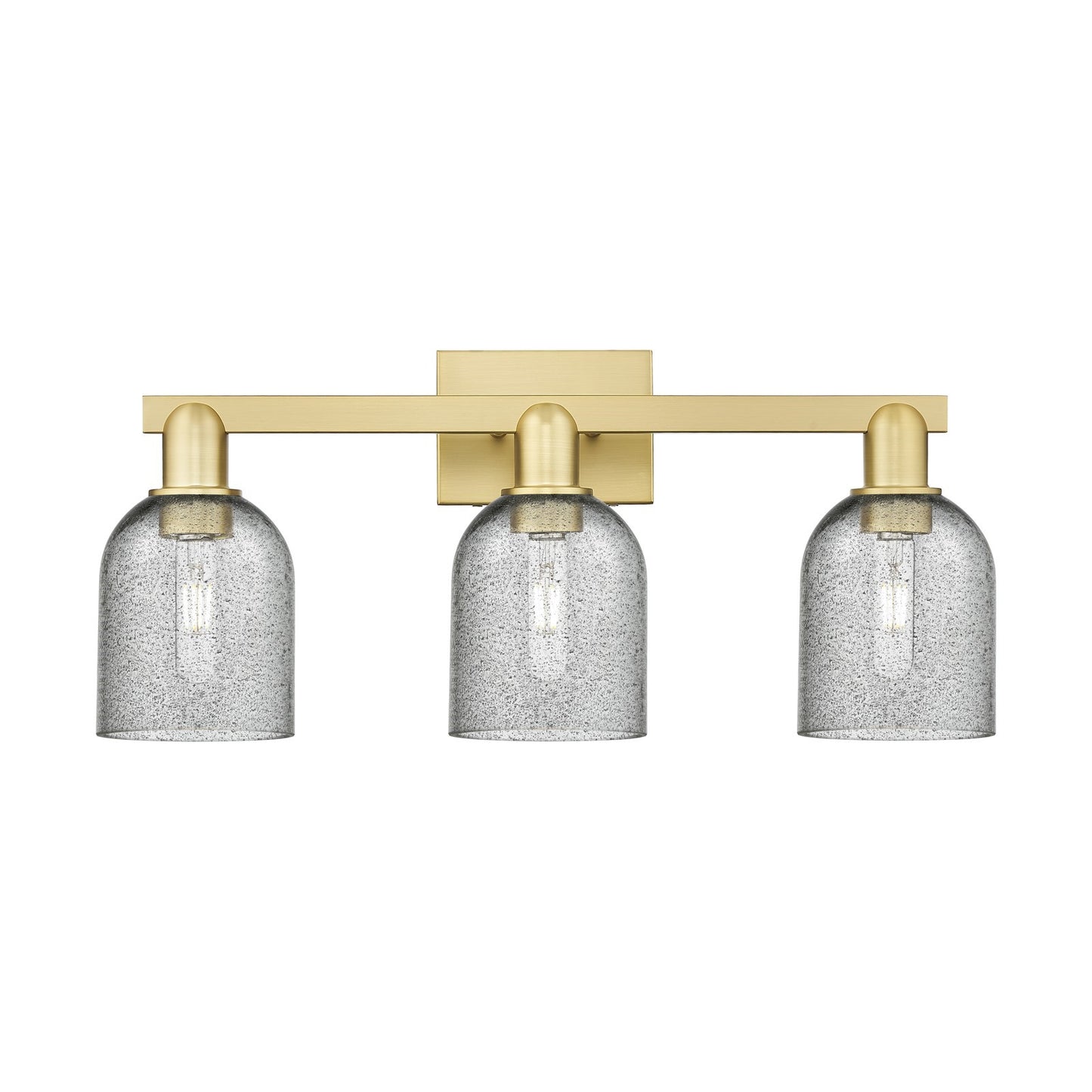 Innovations Caledonia 24in 3-Light Bath Vanity Light | Industrial Satin Gold Steel and Charcoal Glass | Bathroom Vanity & Powder | Model 716-3W-SG-G257