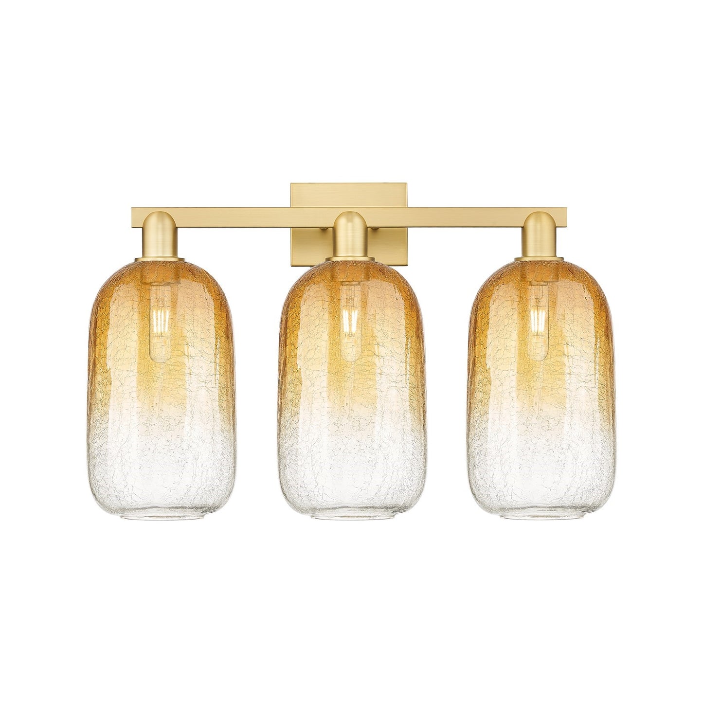Innovations Brookhaven Cloche 26in 3-Light Bath Vanity | Industrial Satin Gold Steel and Amber Glass | Bathroom & Powder Room | Model 716-3W-SG-G482-7AM