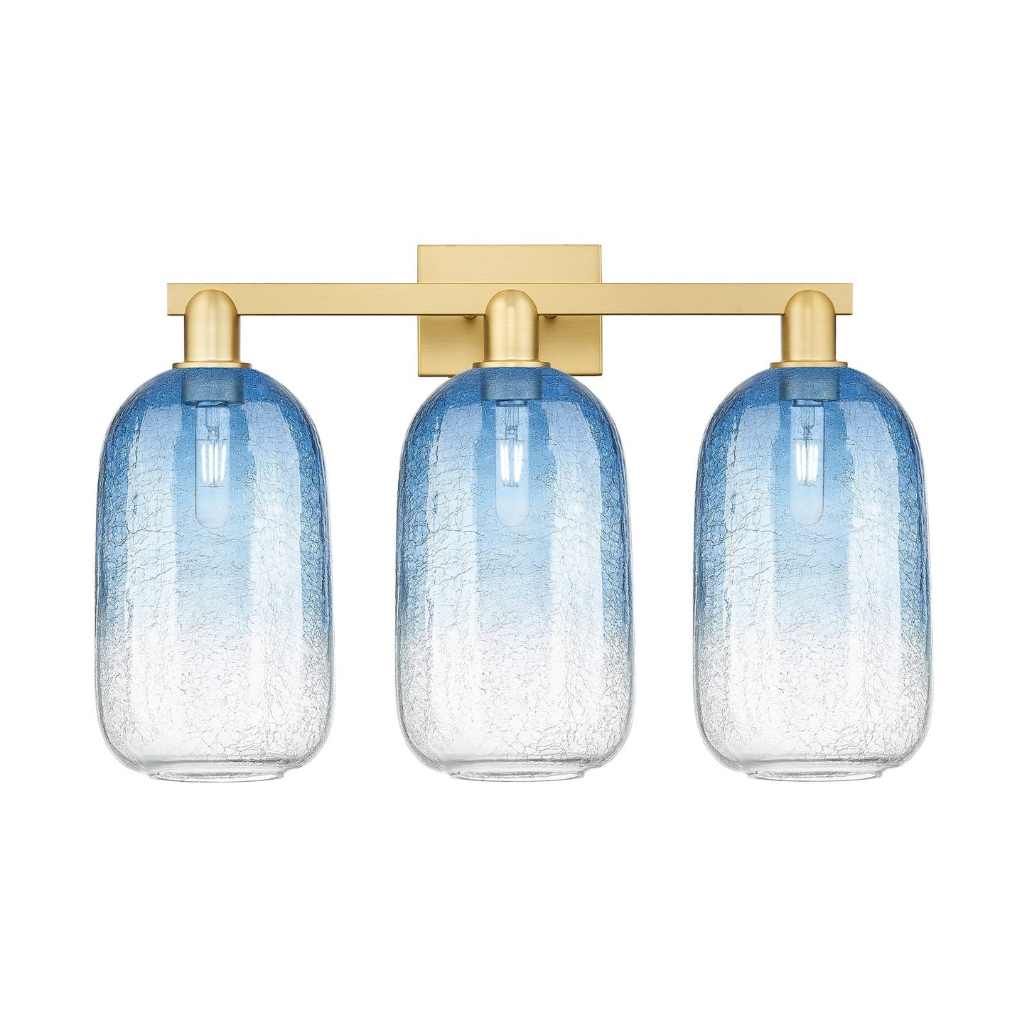 Innovations Brookhaven Cloche 26in 3-Light Bath Vanity | Industrial Satin Gold Steel and Cast Brass with Sapphire Blue Glass | Model 716-3W-SG-G482-7SB