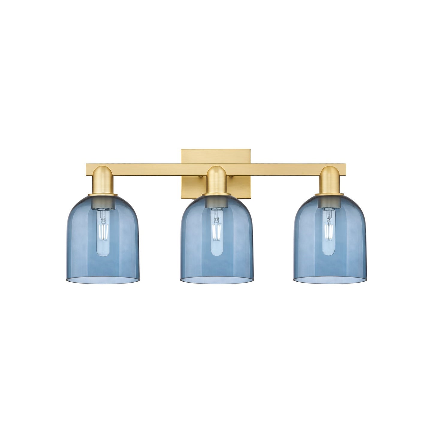 Innovations Bella 25in 3-Light Bath Vanity Light | Industrial Satin Gold Steel and Blue Glass | Entryway & Bathroom Vanity | Model 716-3W-SG-G558-6BL