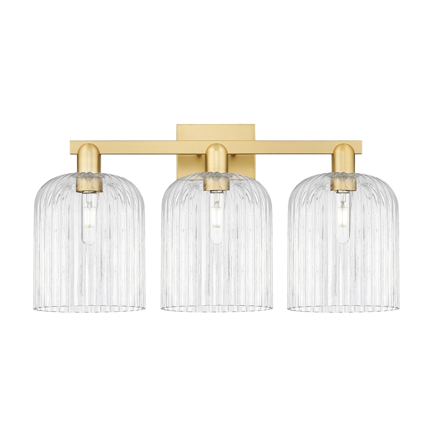 Innovations Bridal Veil 27in 3-Light Bath Vanity Light | Industrial Satin Gold Steel and Cast Brass with Clear Ribbed Glass | Model 716-3W-SG-G559-8CL