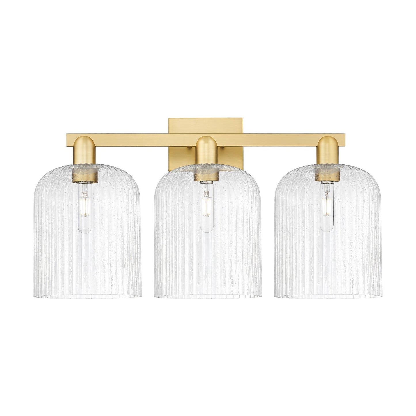 Innovations Bridal Veil 27in 3-Light Bath Vanity | Industrial Satin Gold Steel and Seedy Glass | Bathroom Vanity Light | 27 x | Model 716-3W-SG-G559-8SDY