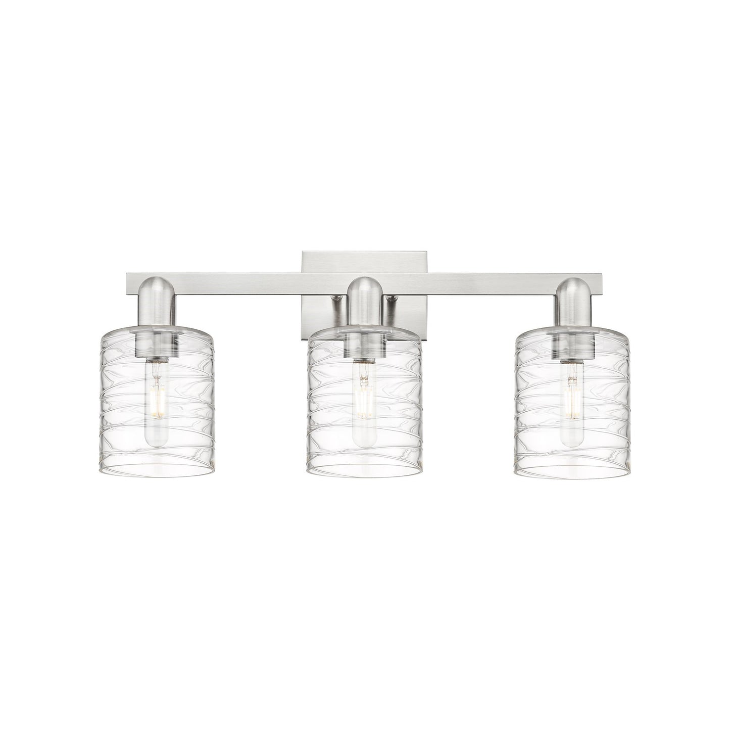Innovations Cobbleskill 24in 3-Light Bath Vanity Light | Industrial Brushed Satin Nickel and Deco Swirl Glass | Bathroom Vanity | Model 716-3W-SN-G1113