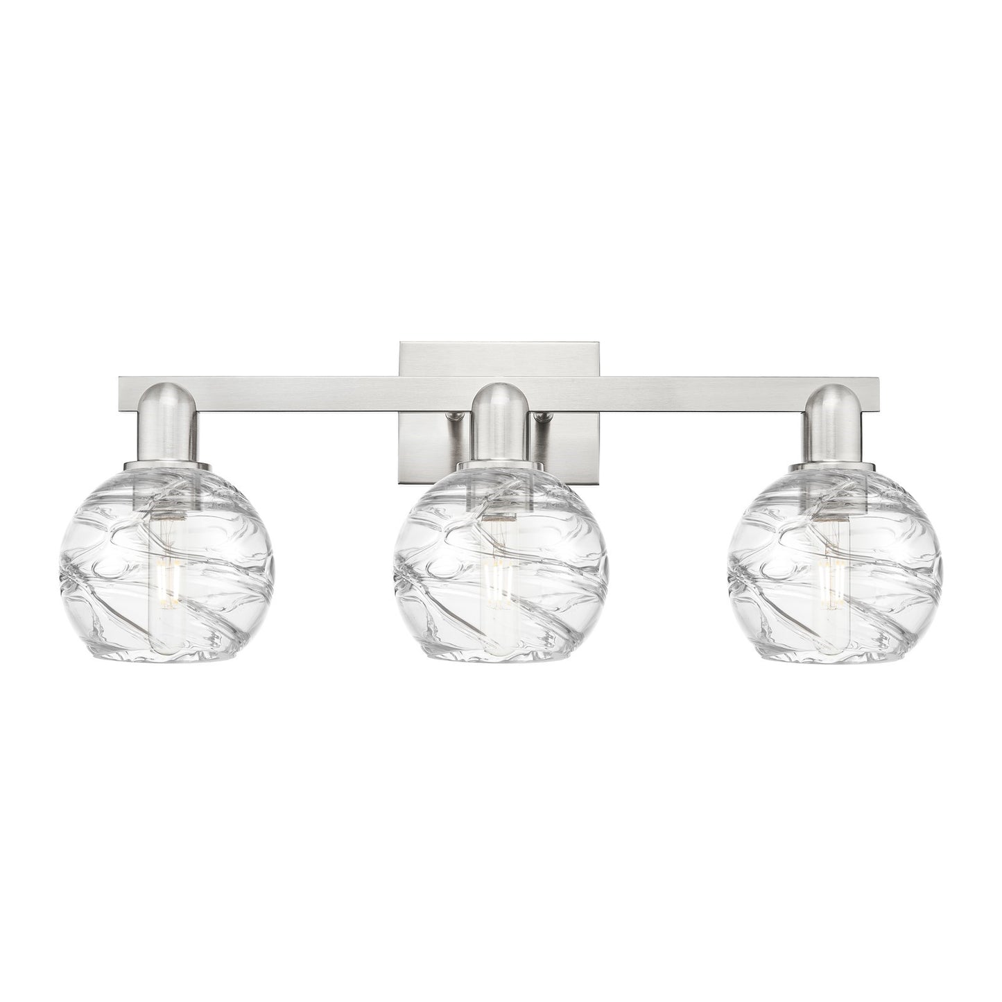 Innovations Lighting Athens Deco Swirl 26in 3-Light Bath Vanity Light | Industrial Brushed Satin Nickel and Clear Deco Swirl | Model 716-3W-SN-G1213-6CL