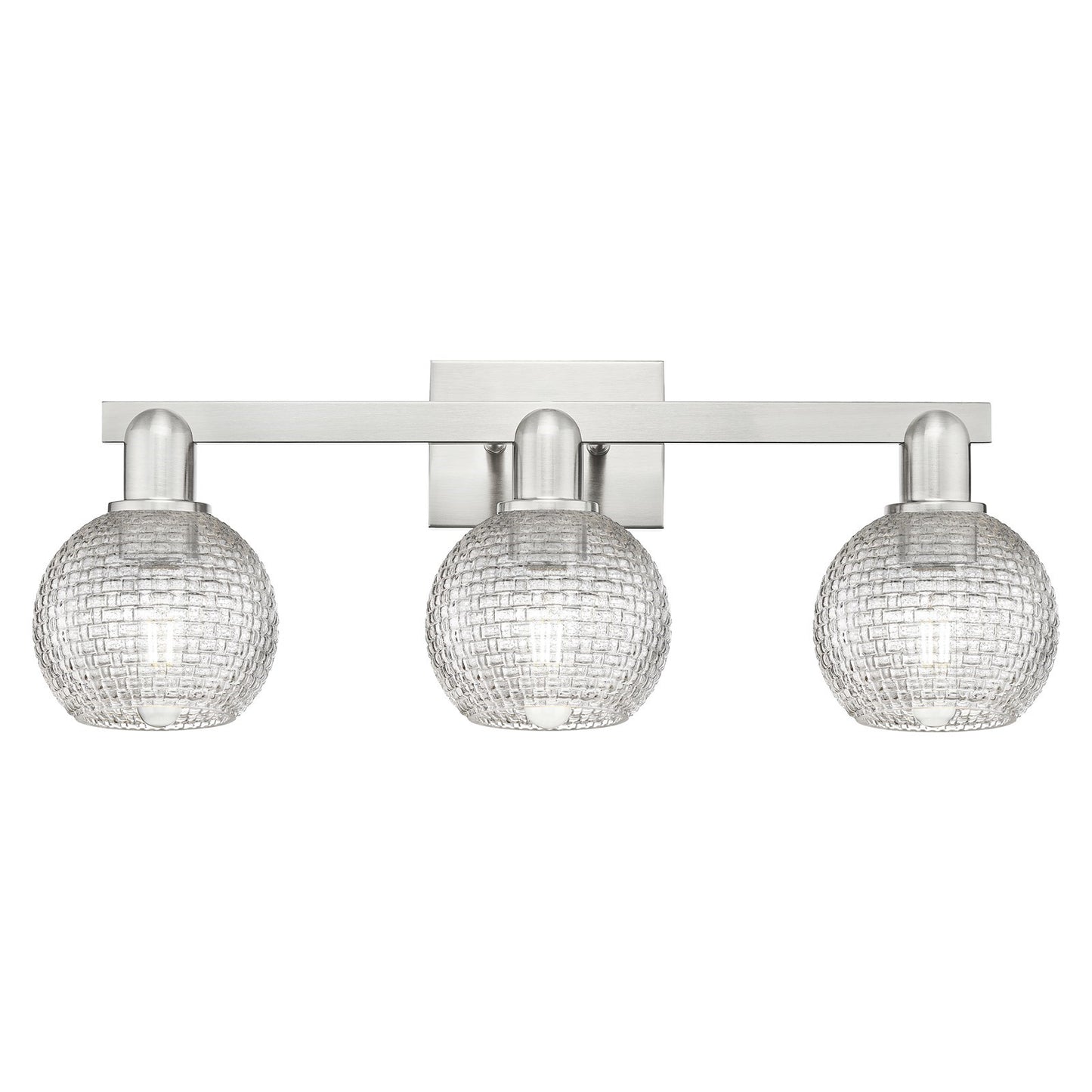 Innovations Athens 25in 3-Light Bath Vanity Light | Industrial Brushed Satin Nickel and Clear Basket Weave Glass | Bathroom | Model 716-3W-SN-G122C-6CL