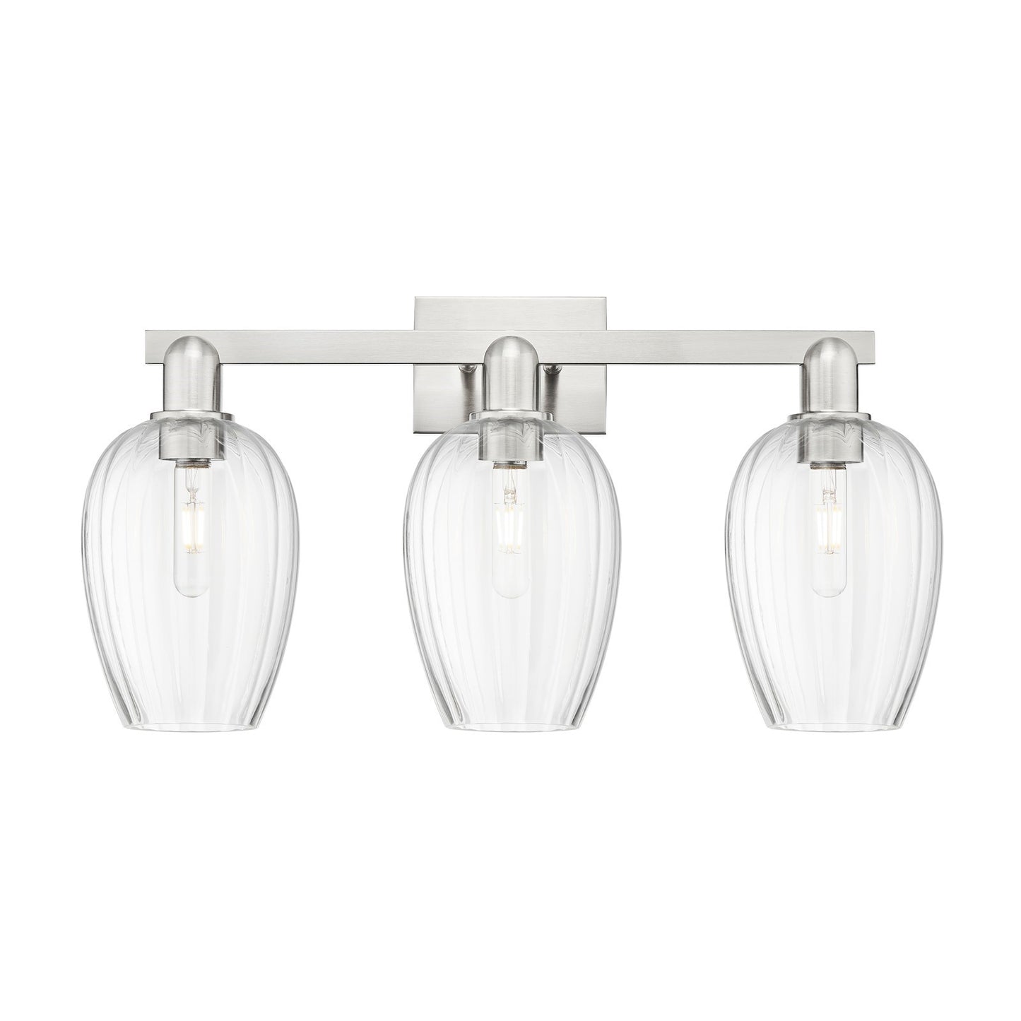 Innovations Preston Flute 26in 3-Light Bath Vanity Light | Industrial Brushed Satin Nickel and Clear Glass | Bathroom Vanity | Model 716-3W-SN-G457-6CL
