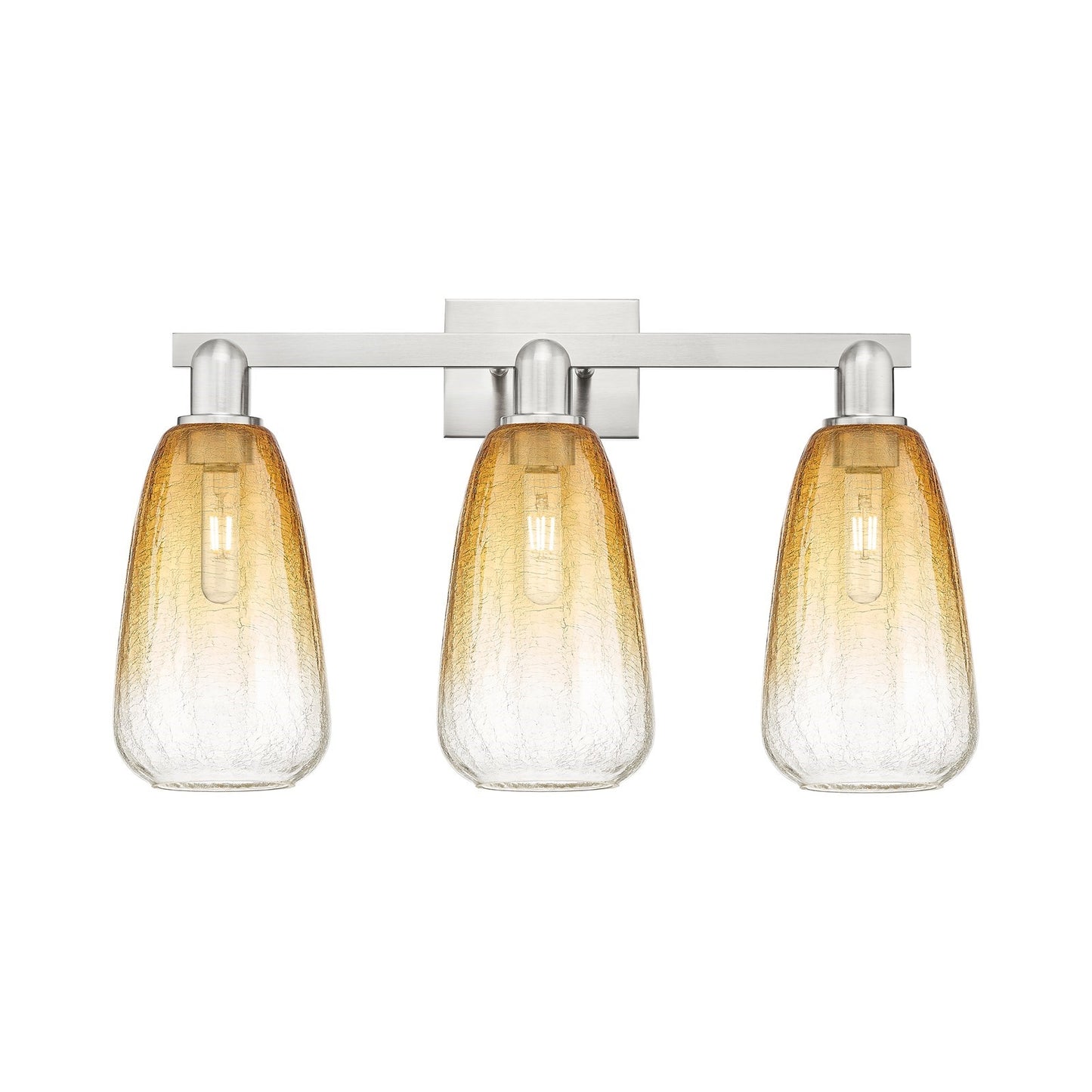 Innovations Brookhaven Almond 26in 3-Light Bath Vanity Light | Industrial Brushed Satin Nickel and Amber Glass | Bathroom | Model 716-3W-SN-G480-6AM