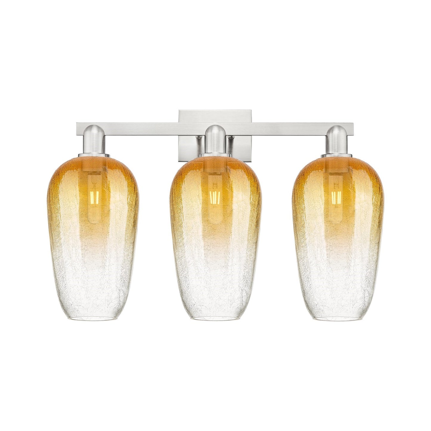 Innovations Brookhaven Flute 26in 3-Light Bath Vanity Light | Industrial Brushed Satin Nickel Steel and Amber Glass | Bathroom | Model 716-3W-SN-G484-7AM