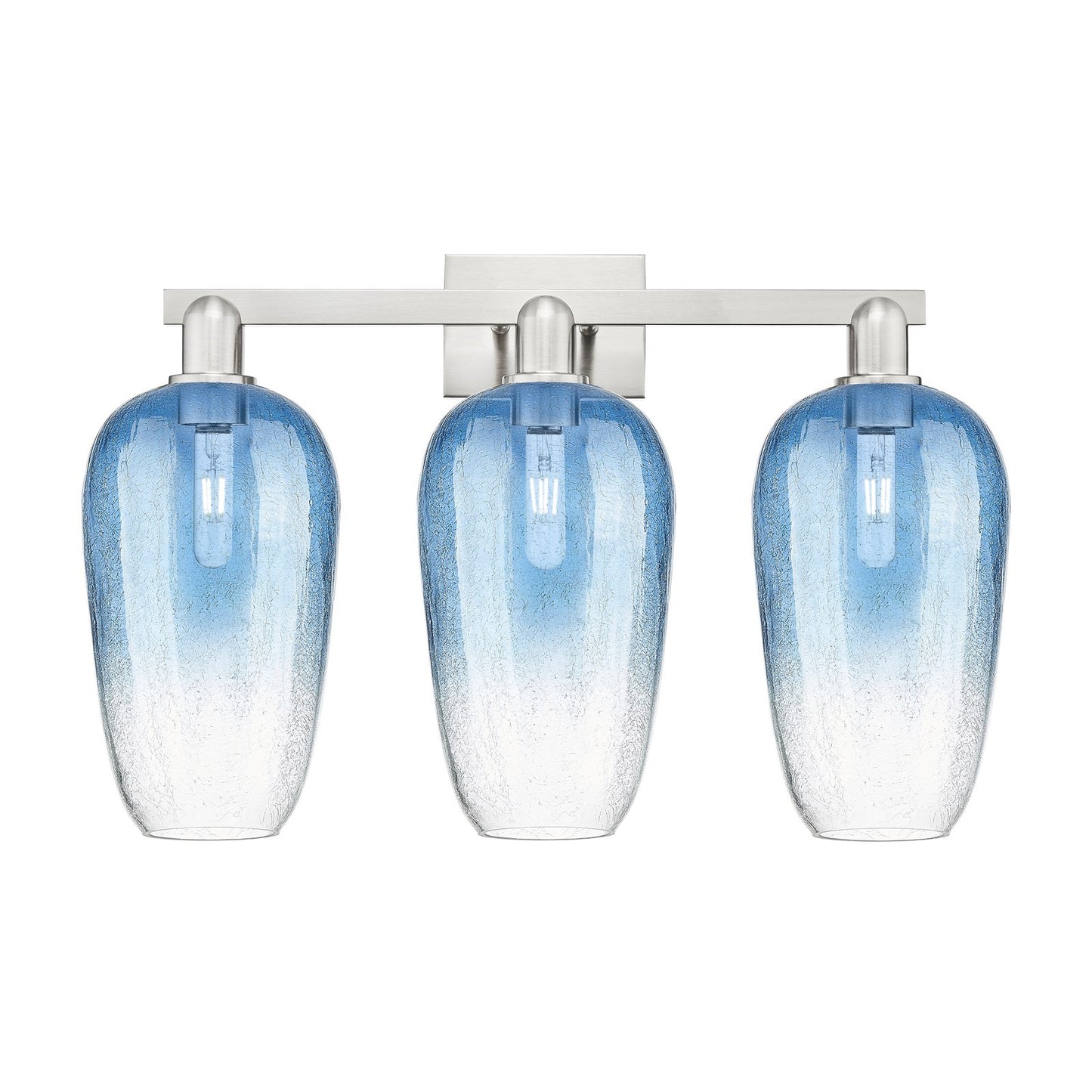 Innovations Brookhaven Flute 26in 3-Light Bath Vanity Light | Industrial Brushed Satin Nickel and Sapphire Blue Glass | Model 716-3W-SN-G484-7SB