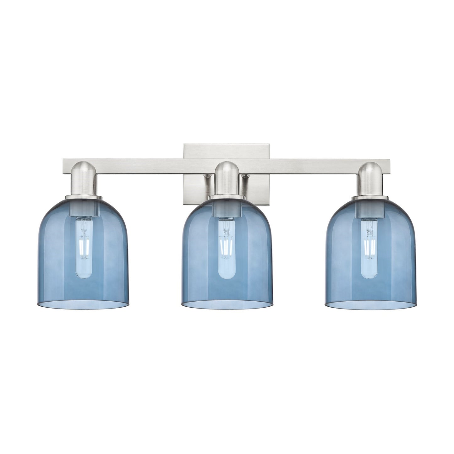 Innovations Bella 24.5in 3-Light Bath Vanity Light | Industrial Brushed Satin Nickel and Blue Glass | Bathroom Vanity | 24.5 x | Model 716-3W-SN-G558-6BL