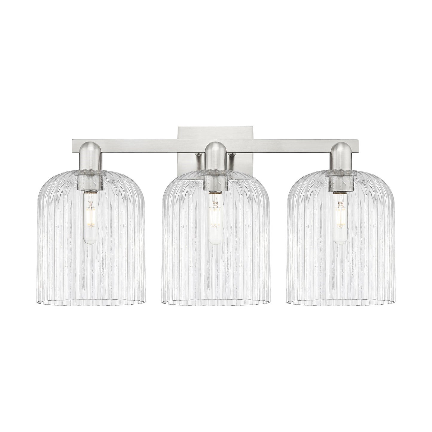 Innovations Bridal Veil 27in 3-Light Bath Vanity Light | Industrial Brushed Satin Nickel and Clear Ribbed Glass | Bathroom | Model 716-3W-SN-G559-8CL