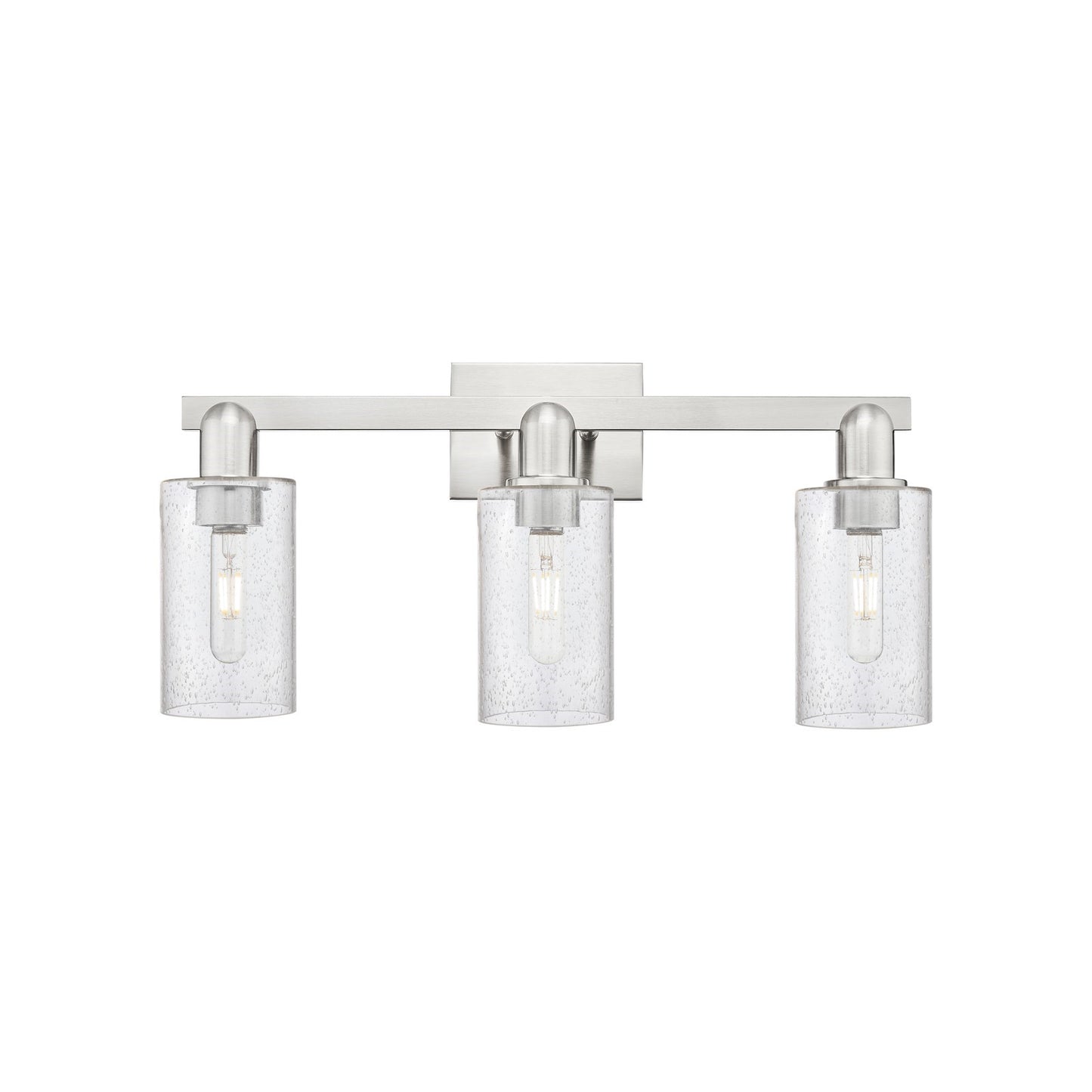 Innovations Clymer 23in 3-Light Bath Vanity | Industrial Brushed Satin Nickel Steel and Seedy Glass | Bathroom Vanity Light | 22.88 | Model 716-3W-SN-G804