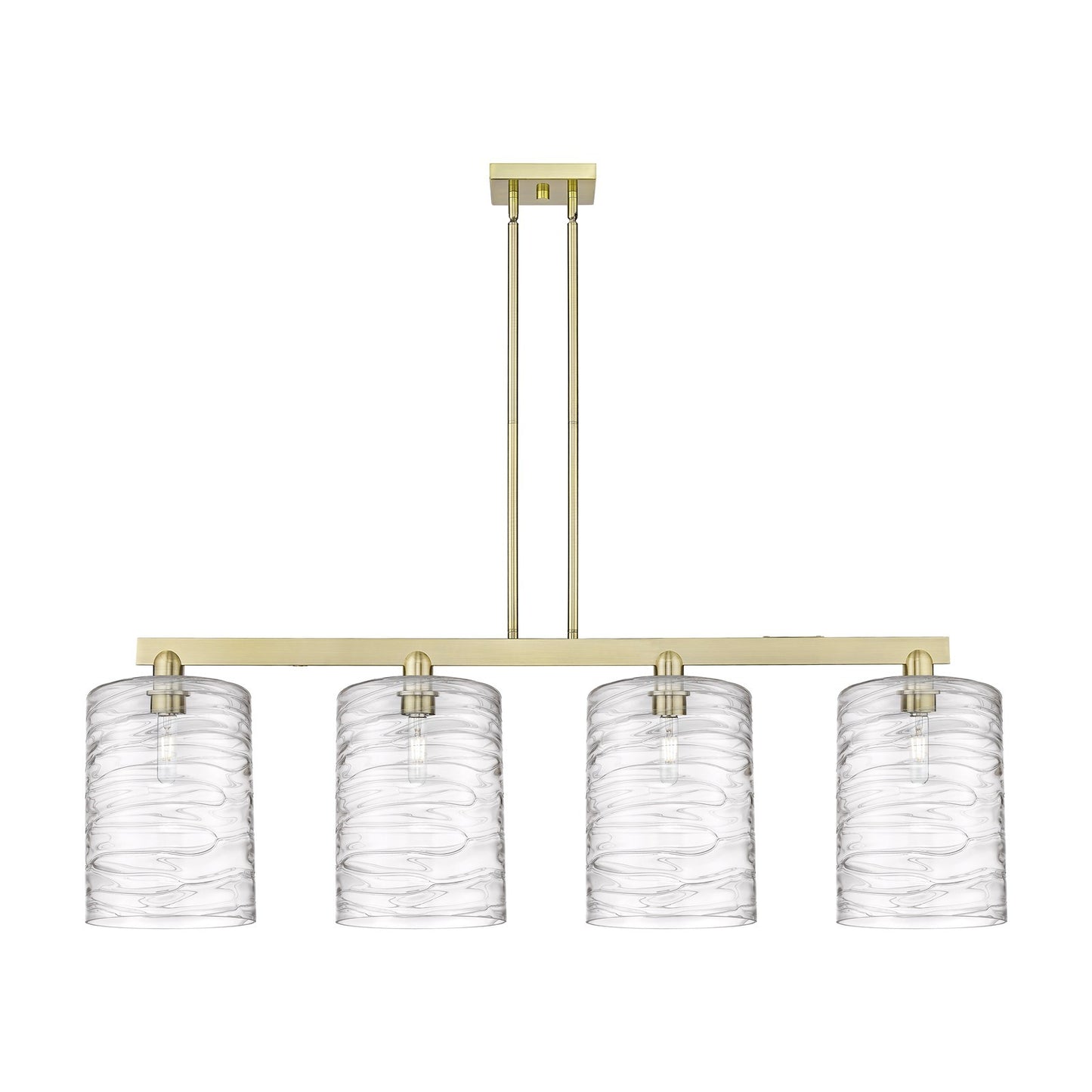 Innovations Cobbleskill 52in 4-Light Island Light | Industrial Antique Brass and Clear Deco Swirl Glass | Kitchen Island & | Model 716-4I-AB-G1113-L