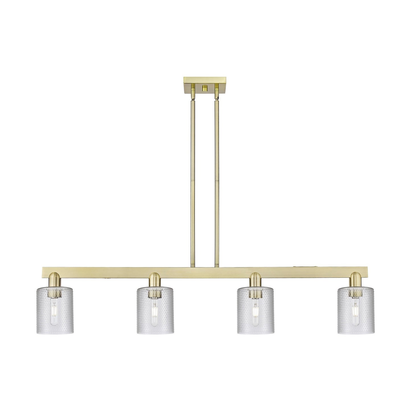 Innovations Cobbleskill 48in 4-Light Island Light | Industrial Antique Brass Steel and Clear Glass | Kitchen Island & Dining Room | Model 716-4I-AB-G112