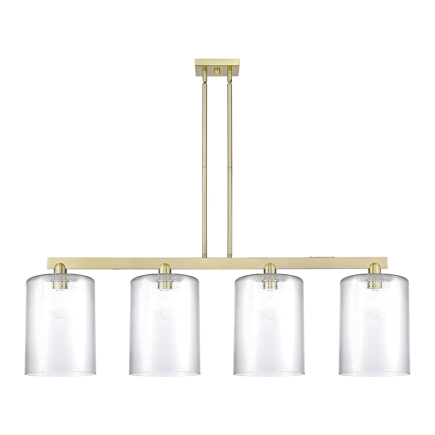 Innovations Cobbleskill 52in 4-Light Island Light | Industrial Antique Brass Steel and Clear Glass | Kitchen Island & Dining Room | Model 716-4I-AB-G112-L
