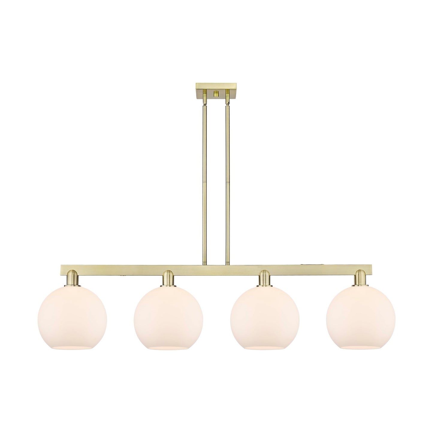 Innovations Athens 53in 4-Light Island Light | Industrial Antique Brass and Matte White Glass | Kitchen Island & Dining Room | Model 716-4I-AB-G121-10